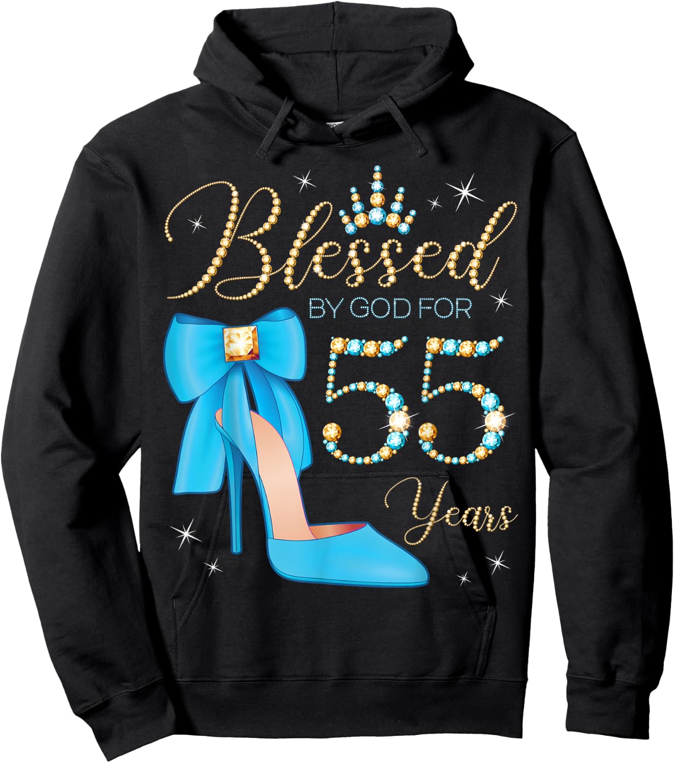 Blessed By God For 55 Years Old 55th Birthday Party Queen Hoodie - Hoodie | Black