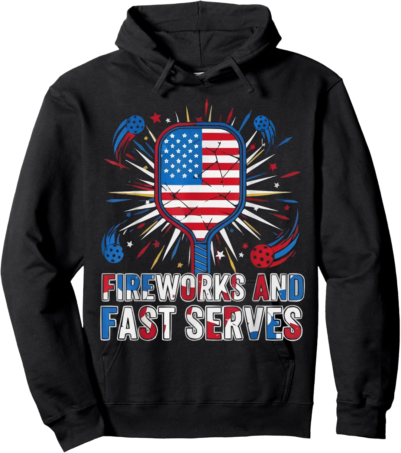 American Pickleball Player 4th of July Flag USA Paddle Sport Hoodie - Hoodie | Black