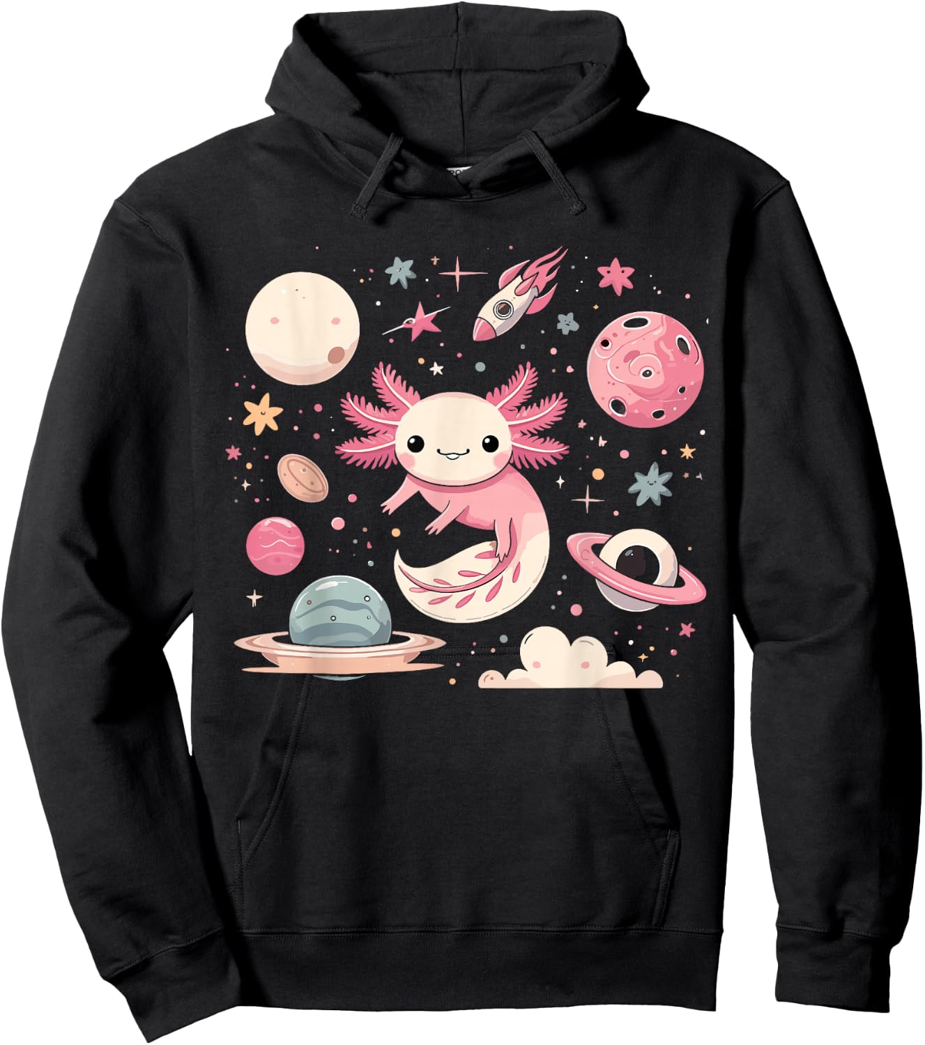 Cute Axolotl in Space Kawaii Axolotl Moon Hoodie - Hoodie | Black
