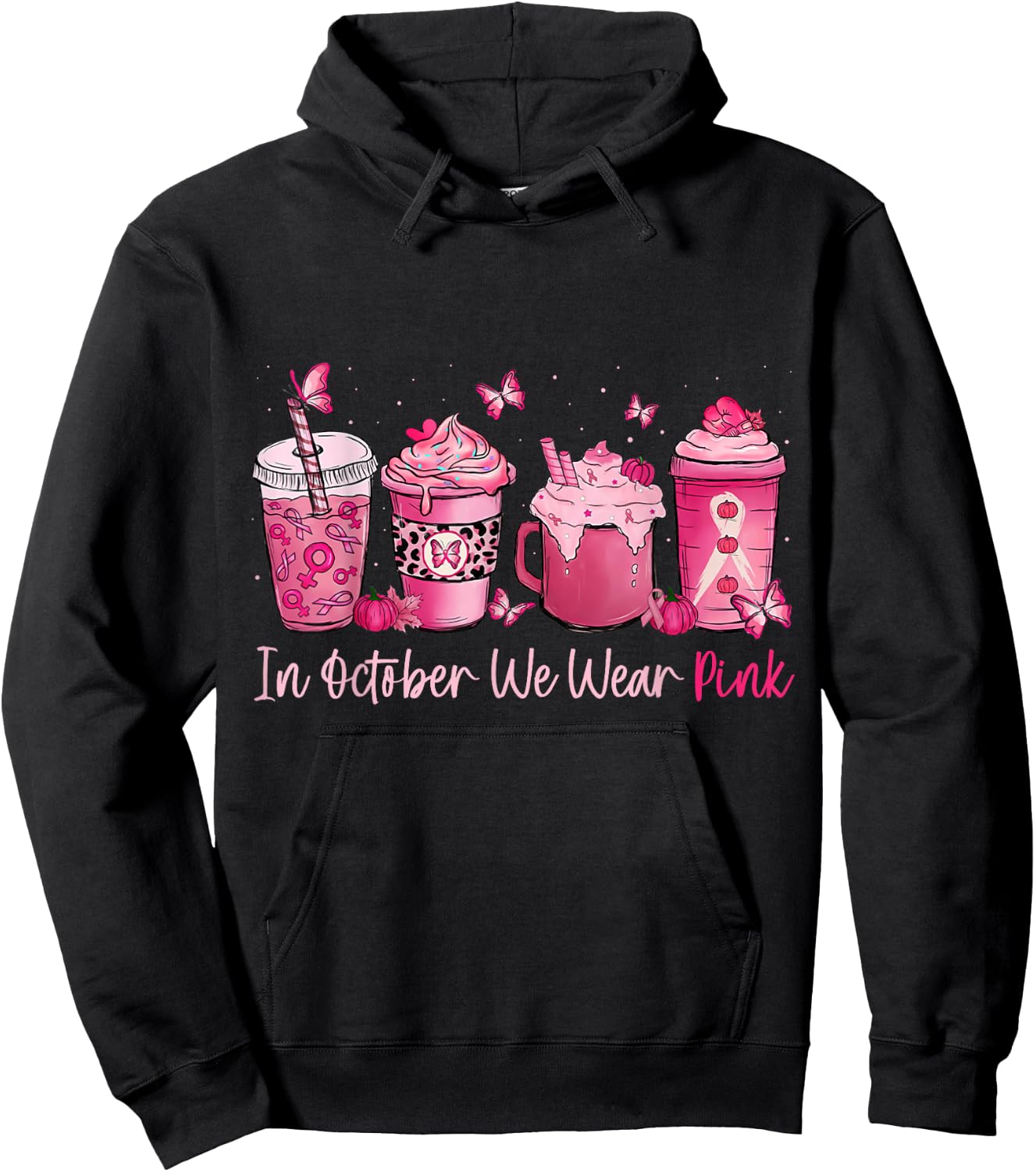 In October We Wear Pink Coffee Spice Breast Cancer Awareness Hoodie - Hoodie | Black