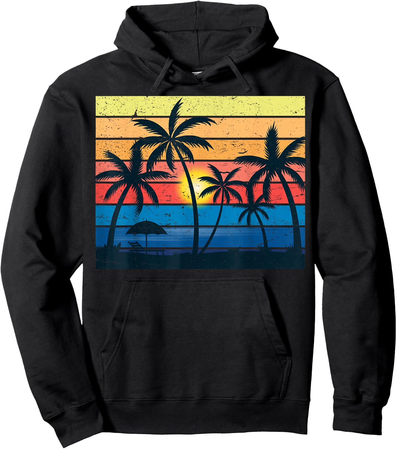 Palm Tree Retro Vintage Sunset Tropical Beach Dress Summer Hoodie - Hoodie | Black