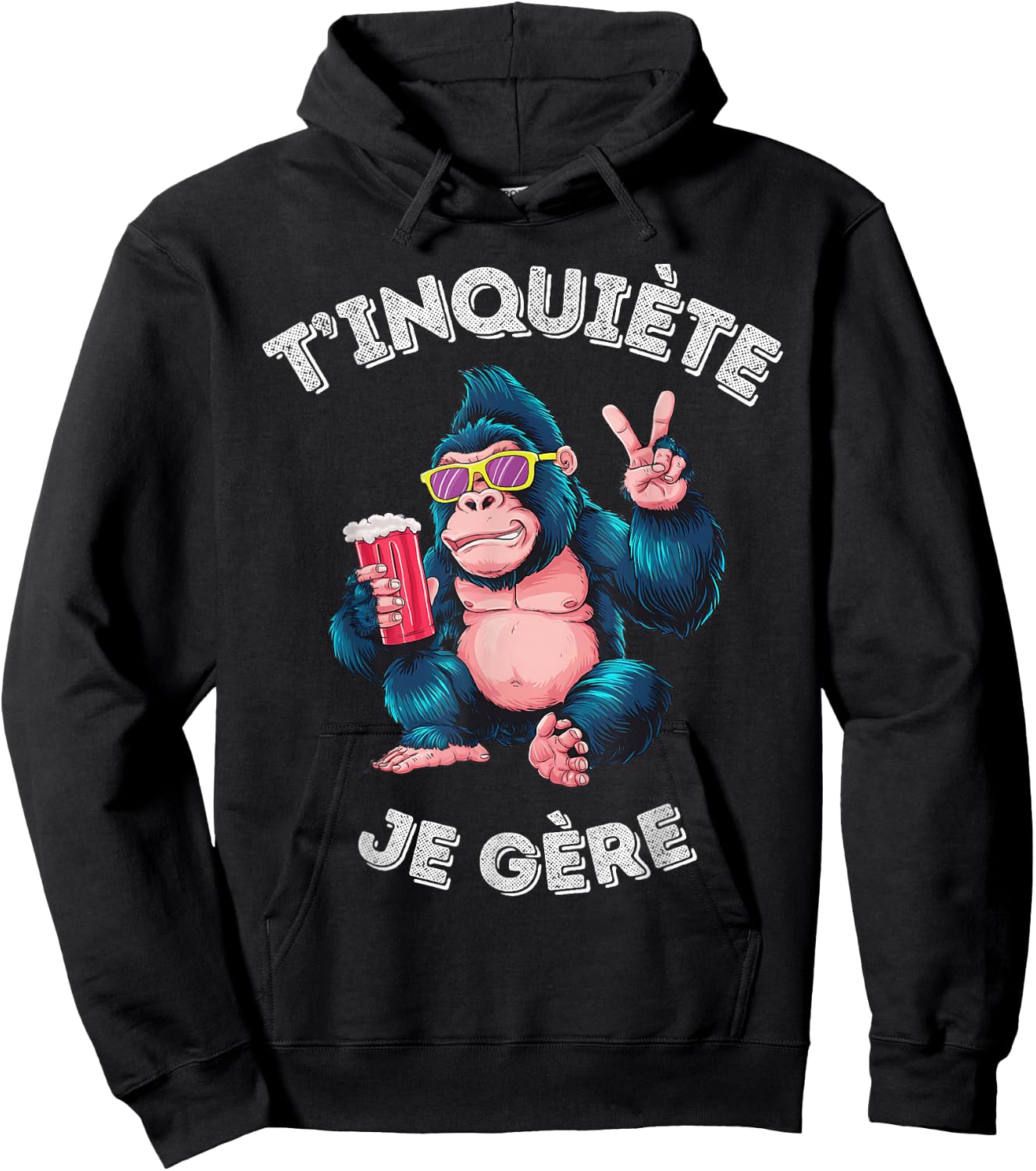 Gorilla Humour Beer Aperitif T'inquiète Je Gère Accessory, Black, S Hoodie - Hoodie | Black