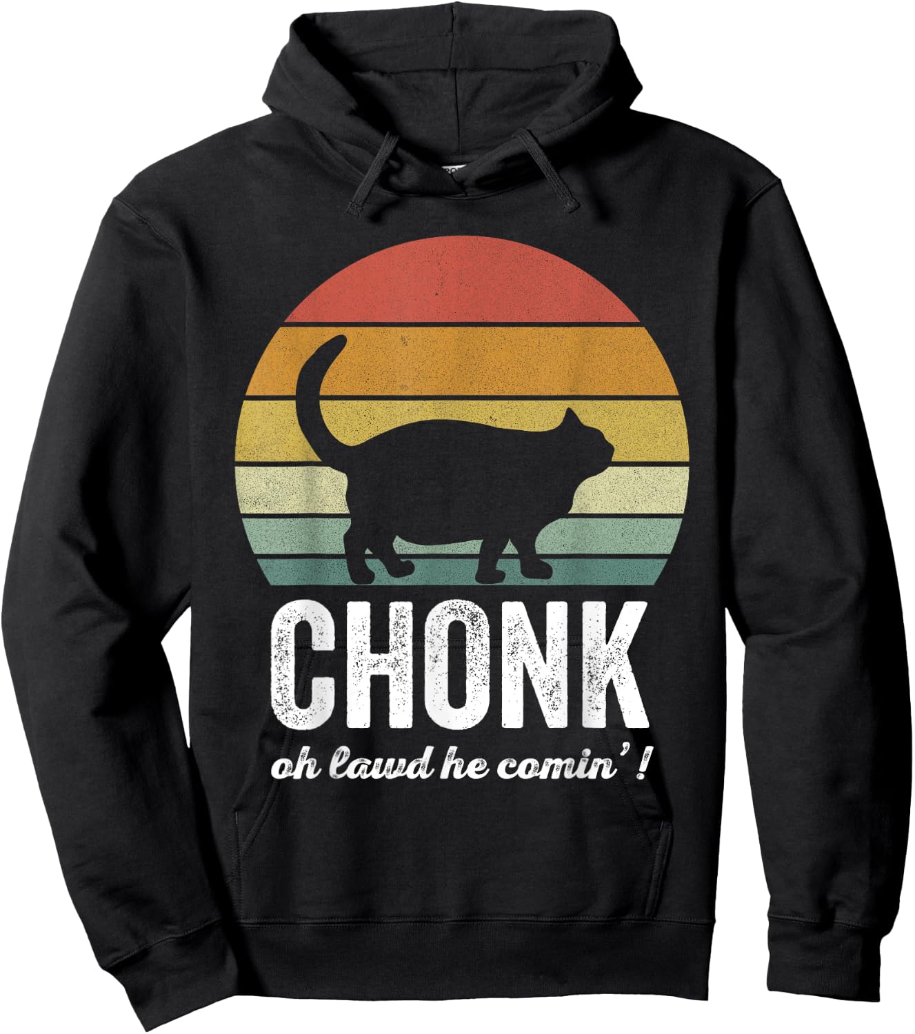 Vintage Retro Sunset Funny Fat Cats Cat Meme Chonk Cat Men Women Girls Kids Hoodie - Hoodie | Black