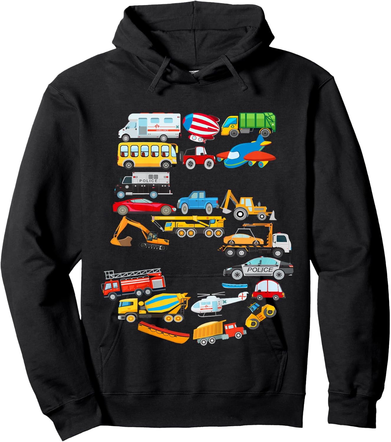 Kids 5th Birthday For Boys Cars Vehicles ,Fire Truck, Airplane Hoodie - Hoodie | Black