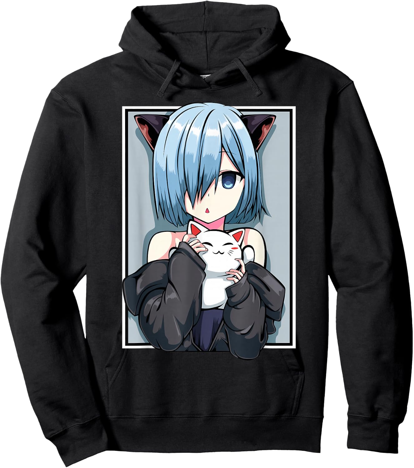 Anime Girl Neko Catgirl Pastel Kawaii Cat Manga Japan Lover Hoodie - Hoodie | Black