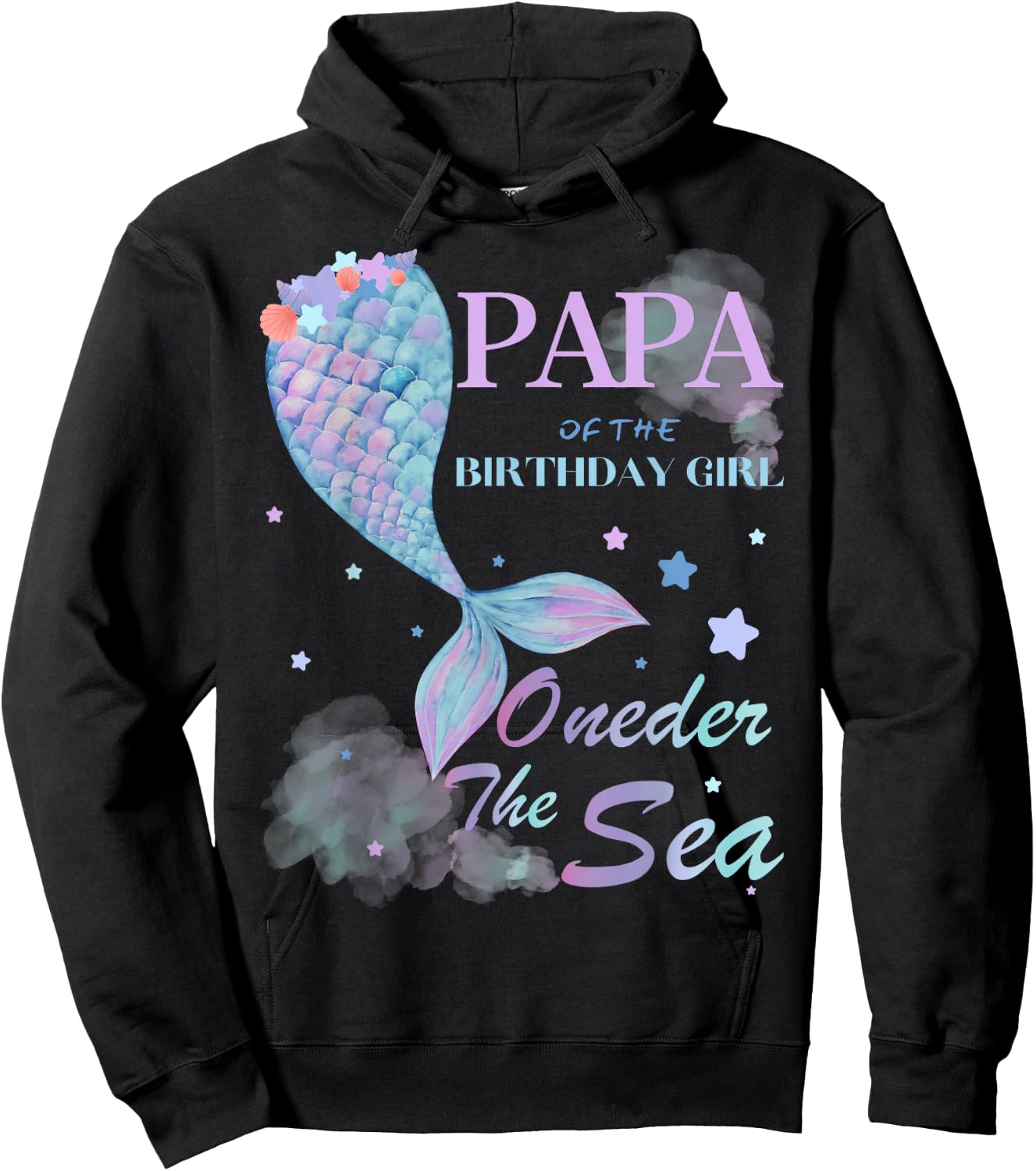 Papa Dad 1st Birthday Mermaid Oneder The Sea Family Matching Hoodie - Hoodie | Black