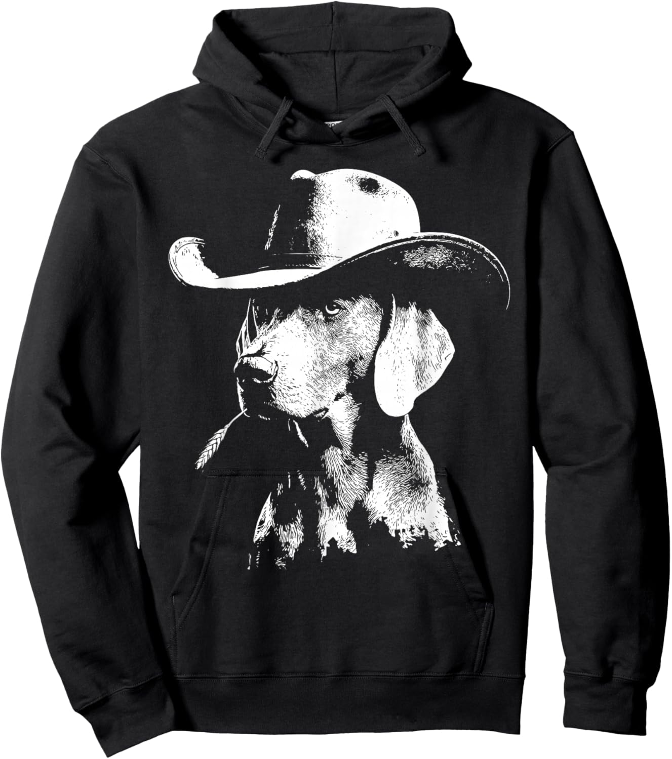 Weimaraner Cowboy Dog with Straw Vintage Art Pet Hunting Hoodie - Hoodie | Black