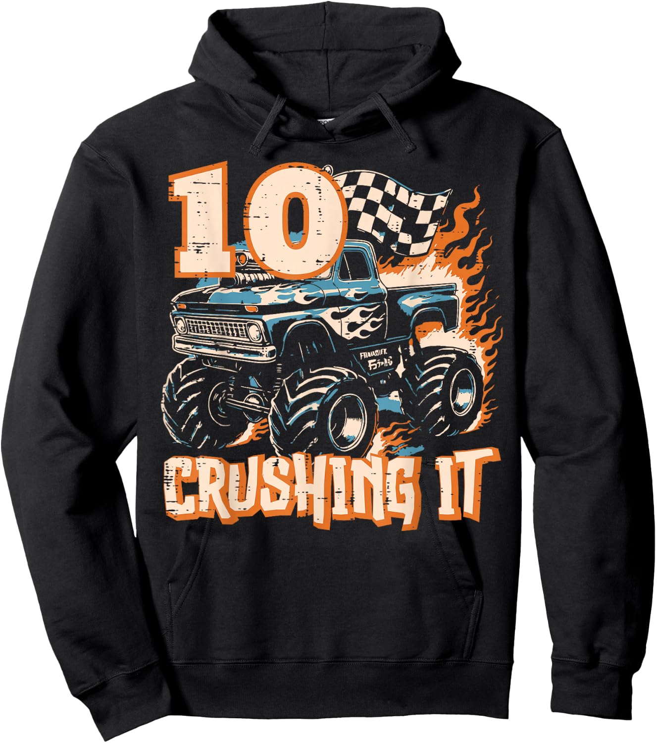 10 Crushing It Monster Truck 10th Birthday Bday Boys Kids Hoodie - Hoodie | Black