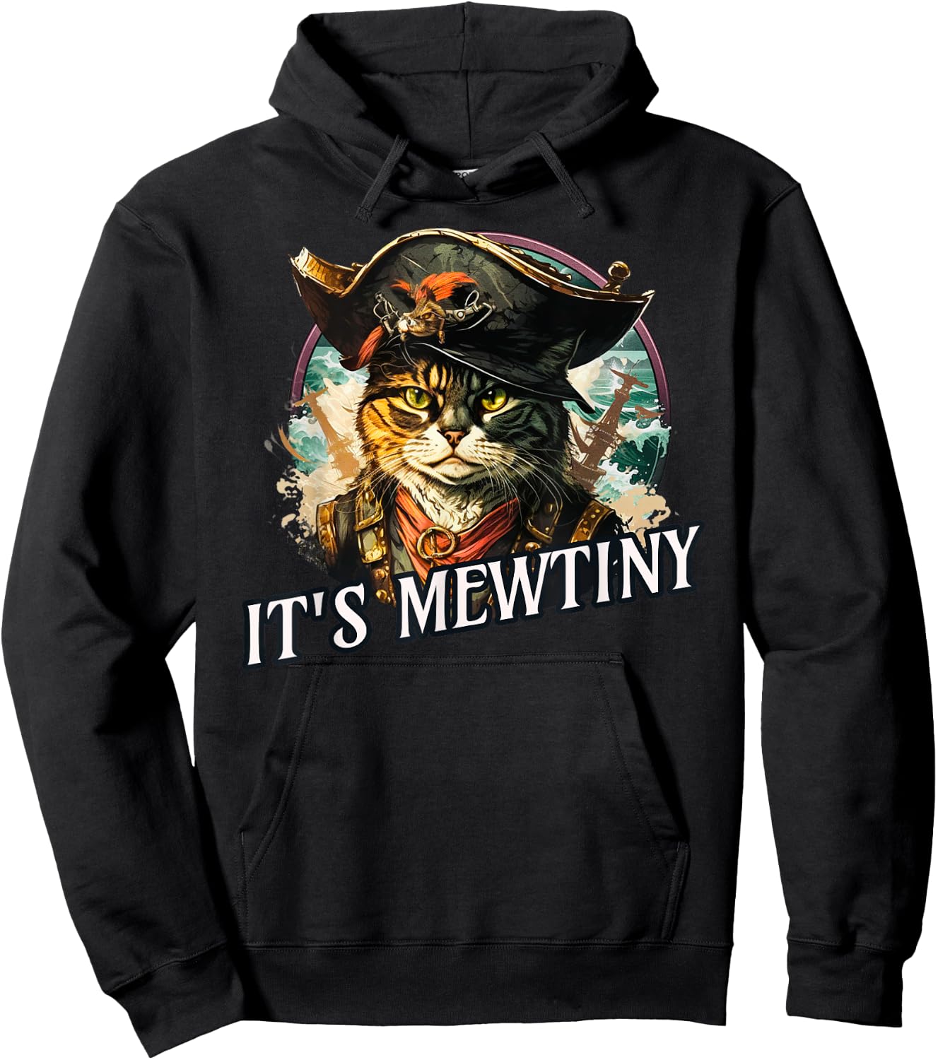 Funny It's Mewtiny Pirate Cat Pun Hoodie - Hoodie | Black
