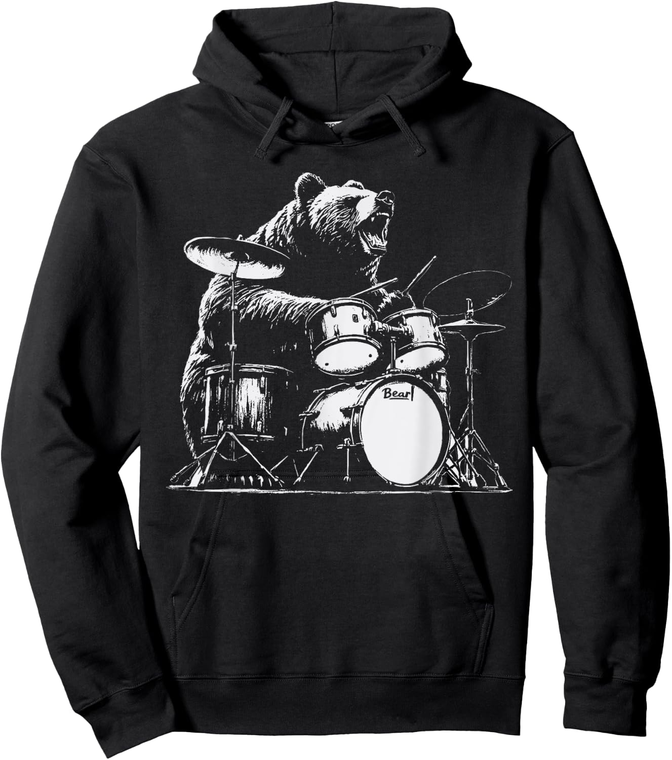 Rock Bear Playing Drums - Funny Drum Bear Music Hoodie - Hoodie | Black