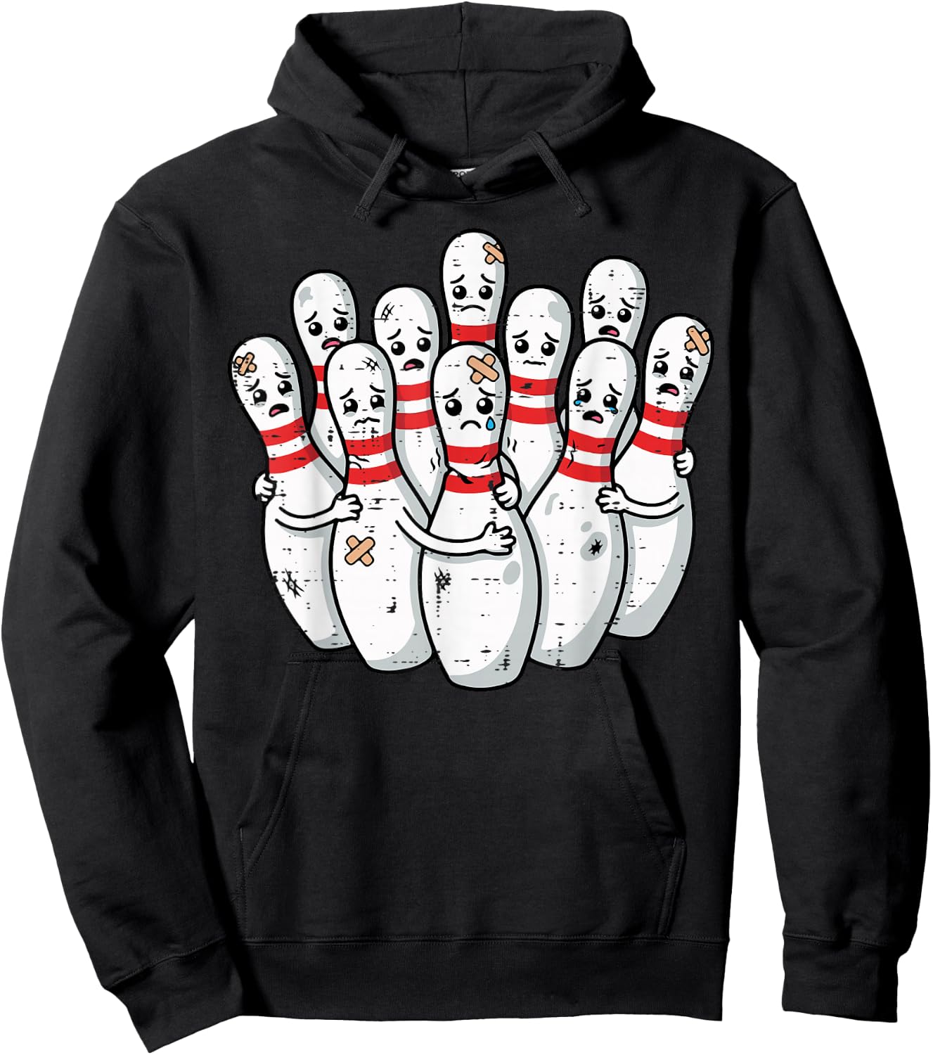 Scared Bowling Pins Faces Funny Meme Bowler Men Women Kids Hoodie - Hoodie | Black