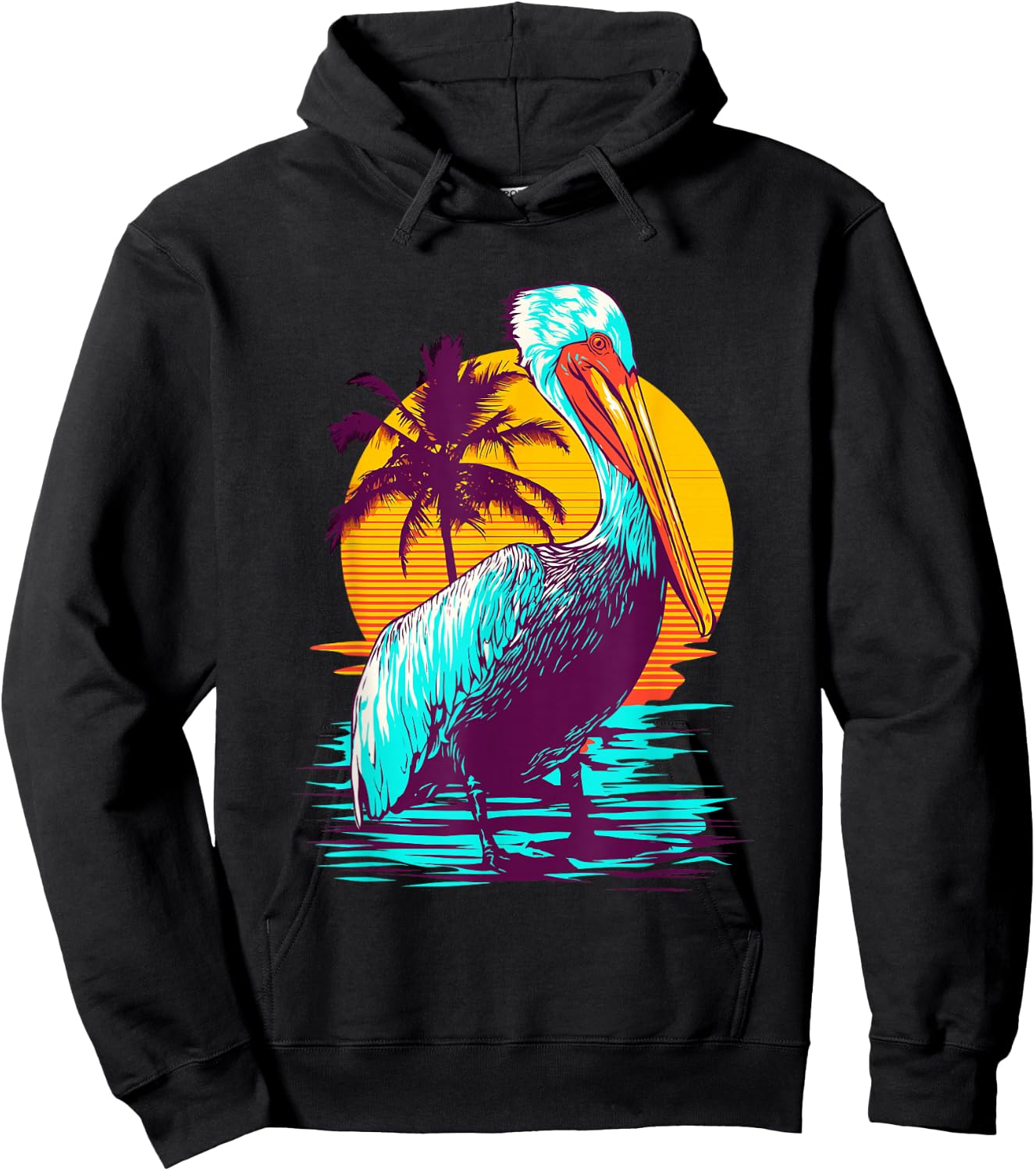 Bird Wildlife Animal Beautiful Nature Vintage Tropical Animal Print Pelican - Black, Small, , Classic Fit, Short Sleeve, Cotton 60% Polyester 40% Hoodie - Hoodie | Black