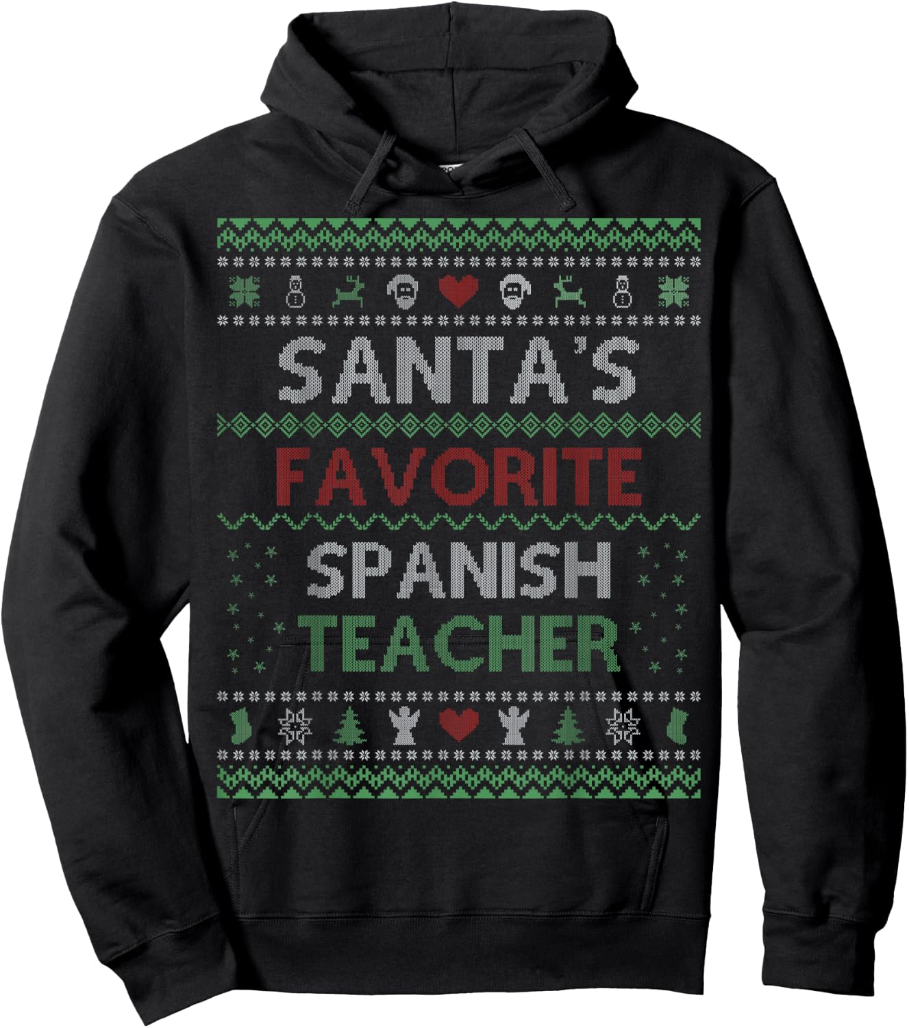 Santa's Favorite Spanish Teacher Ugly Sweater Christmas Women Hoodie - Hoodie | Black