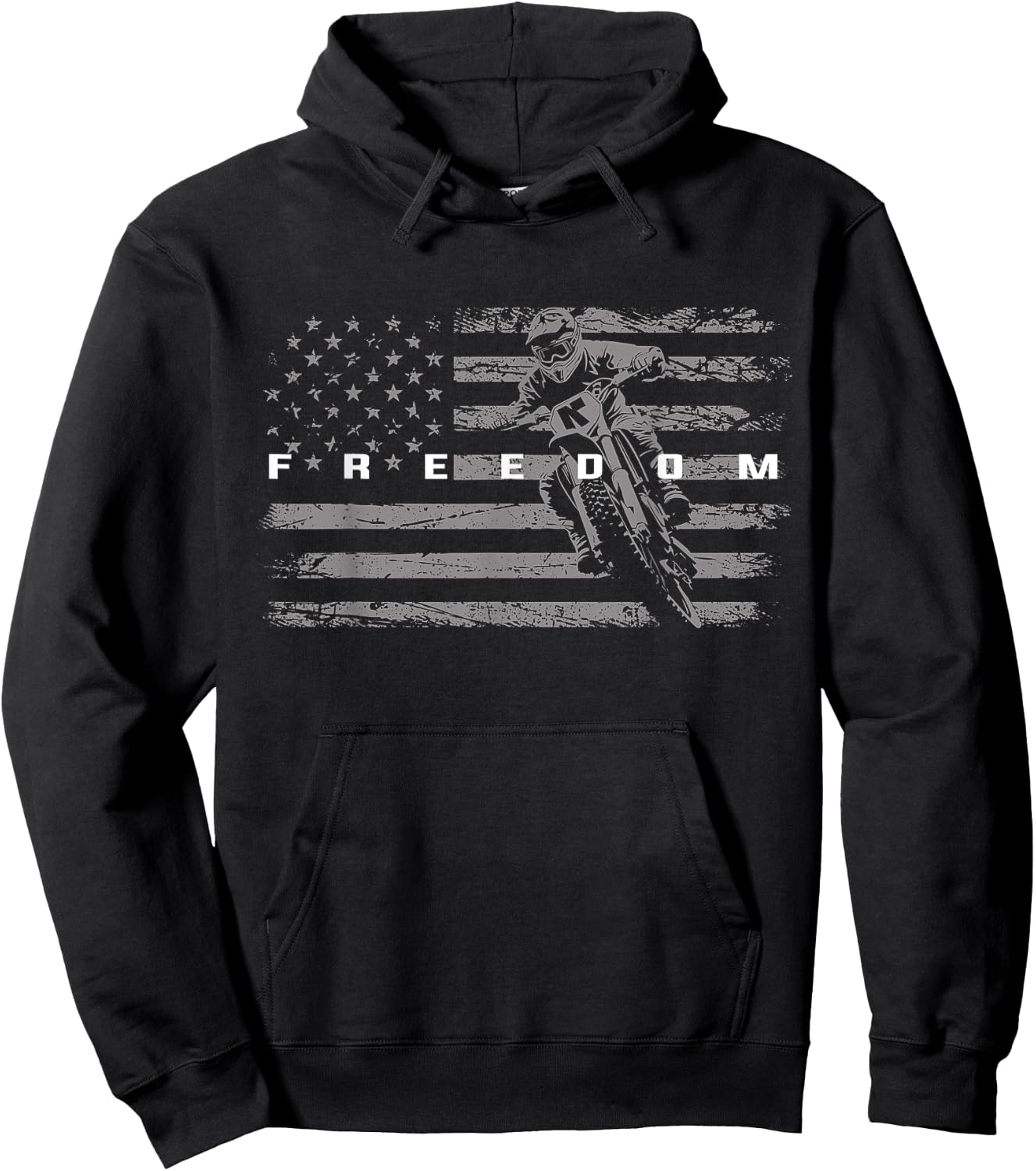 Motocross Freedom Dirt Bike American Flag Design 4th of July Hoodie - Hoodie | Black