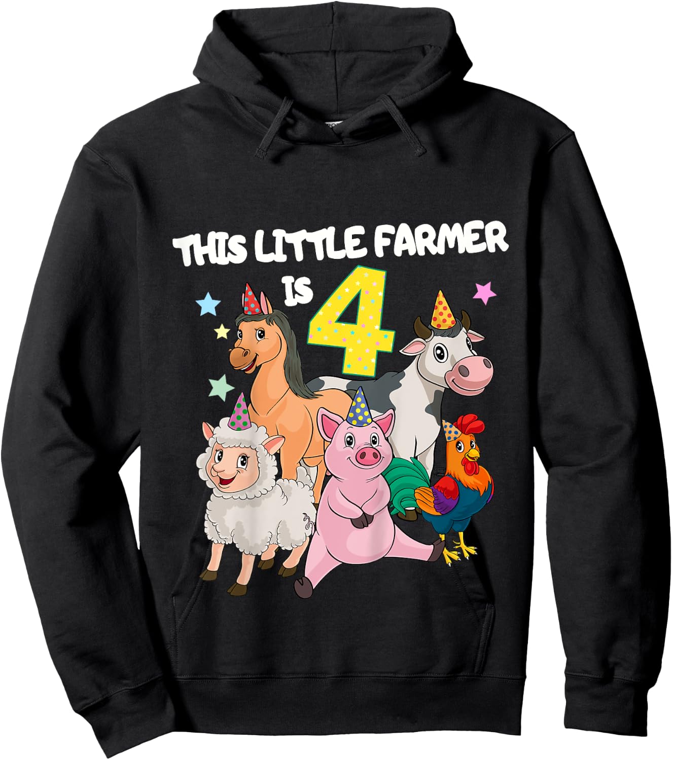 Kids Farm 4 Year Old Birthday Outfit Boy Tractor 4th Birthday Hoodie - Hoodie | Black