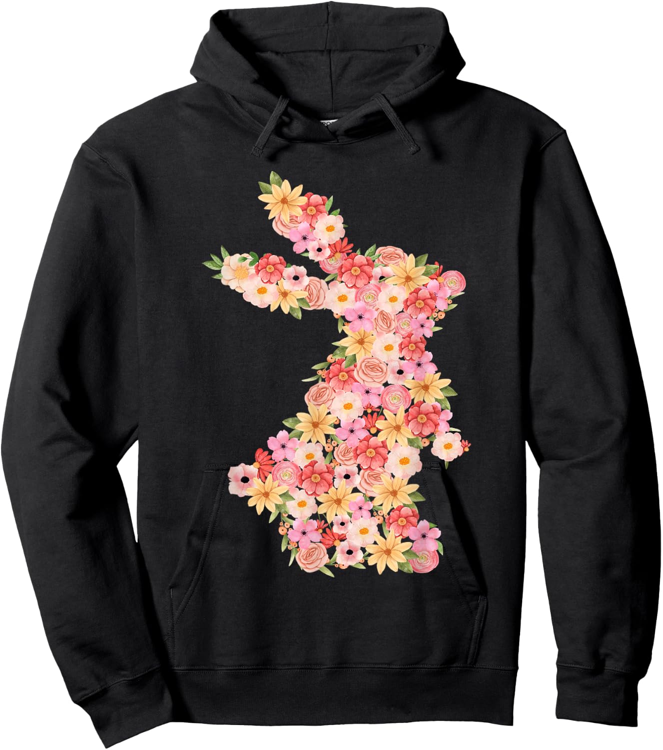 Floral Bunny Rabbit Spring Watercolor Easter Day Women Kids Hoodie - Hoodie | Black