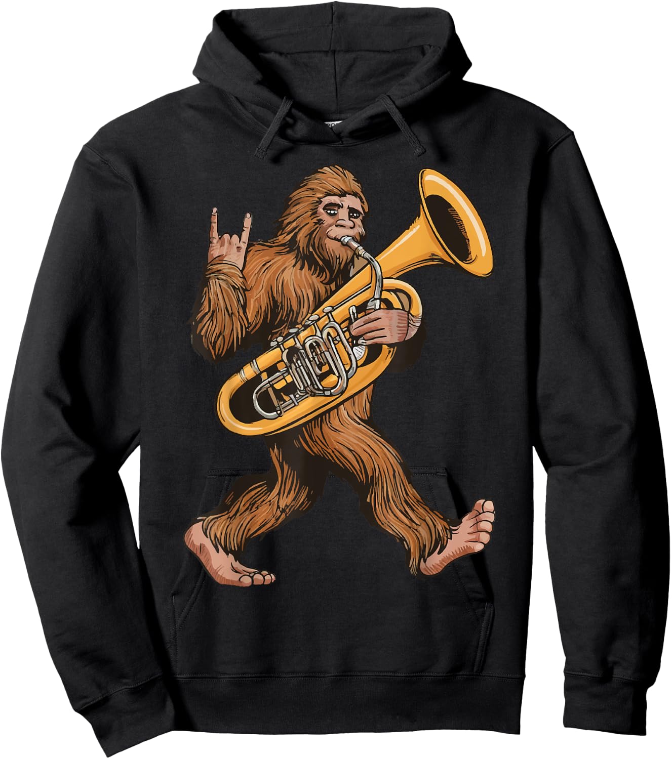 Bigfoot Playing Sousaphone Tuba Brass Musical Instrument Hoodie - Hoodie | Black