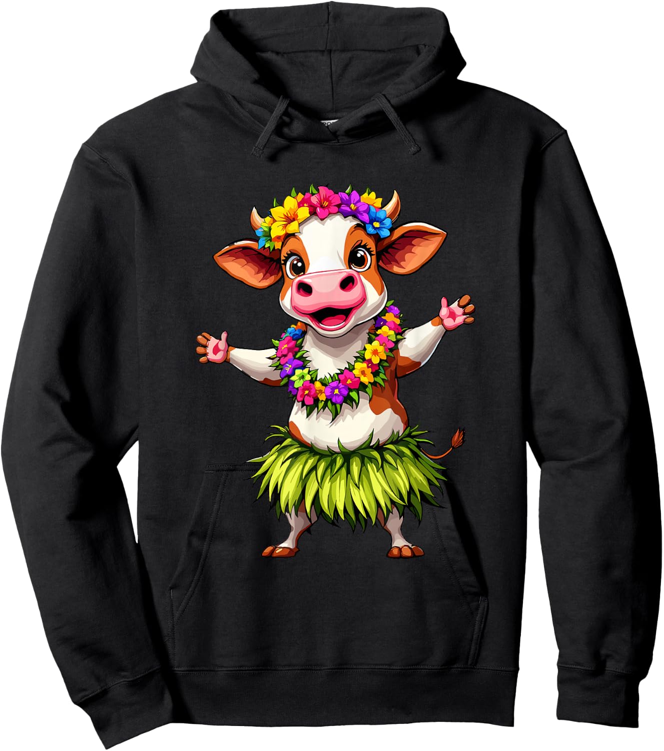 Hawaii Animal Haku Lei Hula Dance Aloha Cow Hoodie - Hoodie | Black