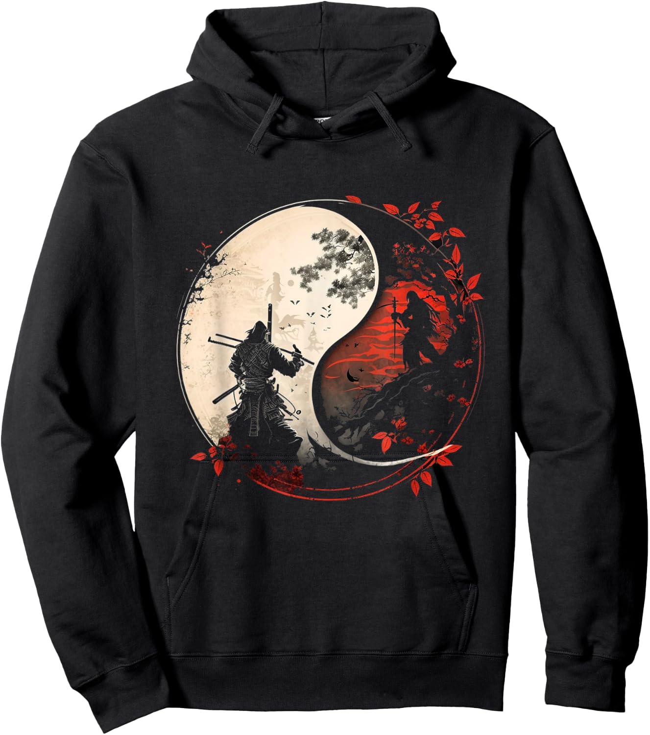 Japan Anime Mask Kitsune Samurai Ying Yang Retro Aesthetic Hoodie - Hoodie | Black