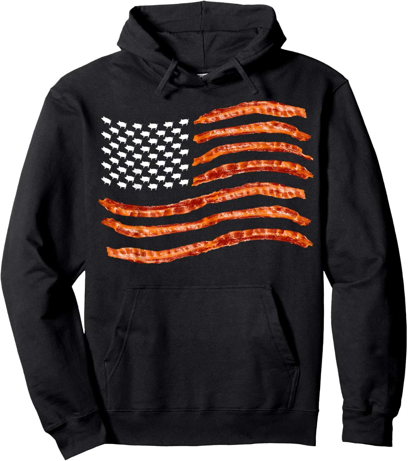 USA Bacon Flag | Cute US Dried Pigs Funny 4th of July Gift Hoodie - Hoodie | Black