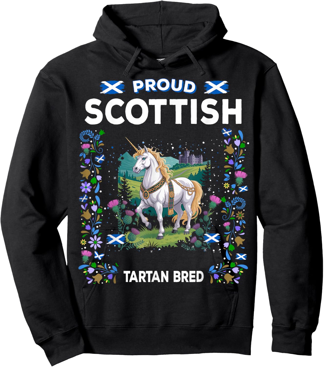 Scottish Unicorn Flag Costume Idea For Kids Scotland Unicorn Hoodie - Hoodie | Black