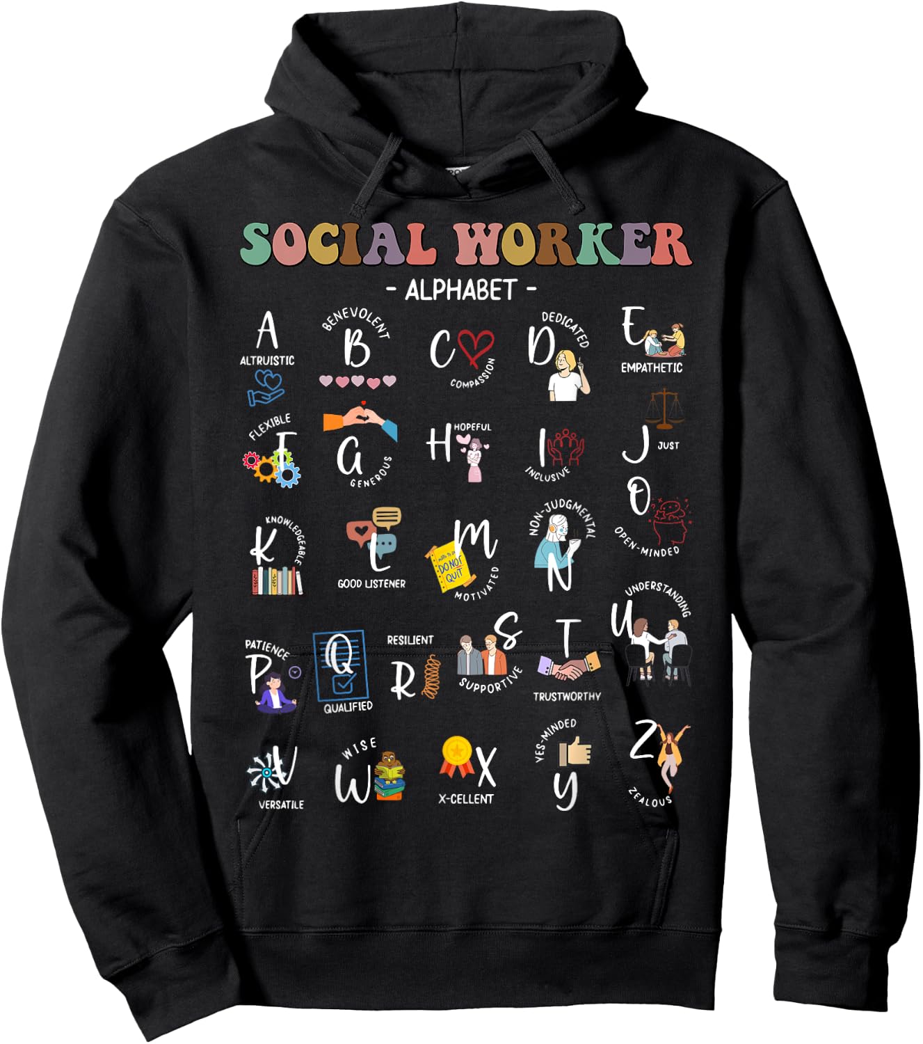 Social Worker Alphabet ABCs Funny Social Work Month Hoodie - Hoodie | Black