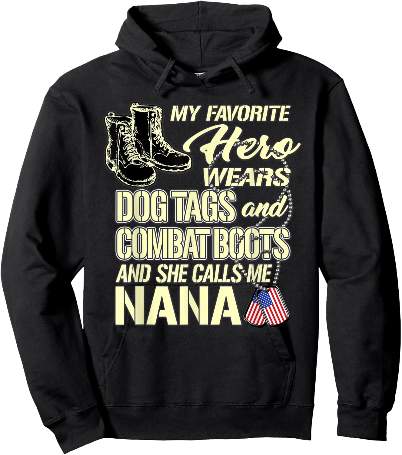 My Granddaughter Wears Dog Tags Combat Boots Proud Army Nana Hoodie - Hoodie | Black