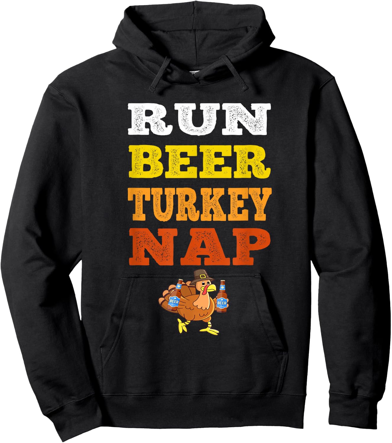 Funny Run Beer Turkey Nap Running Trot Dinner Thanksgiving Hoodie - Hoodie | Black