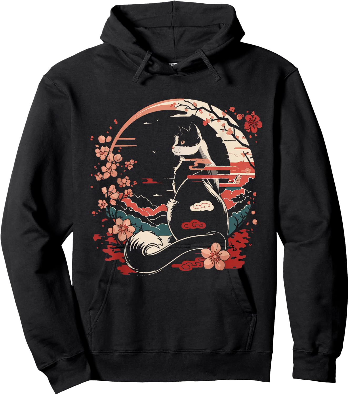 Cat Japan Style Funny Cat Gift Retro Vintage Funny Cat Women Girls Kids Hoodie - Hoodie | Black