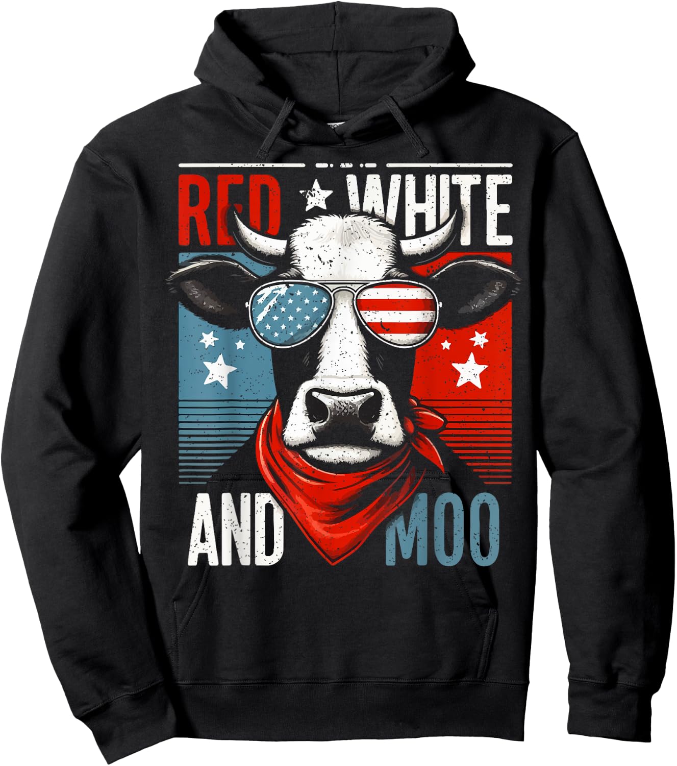 Moorica Highland Cow Red White Blue 4th Of July Patriotic Hoodie - Hoodie | Black