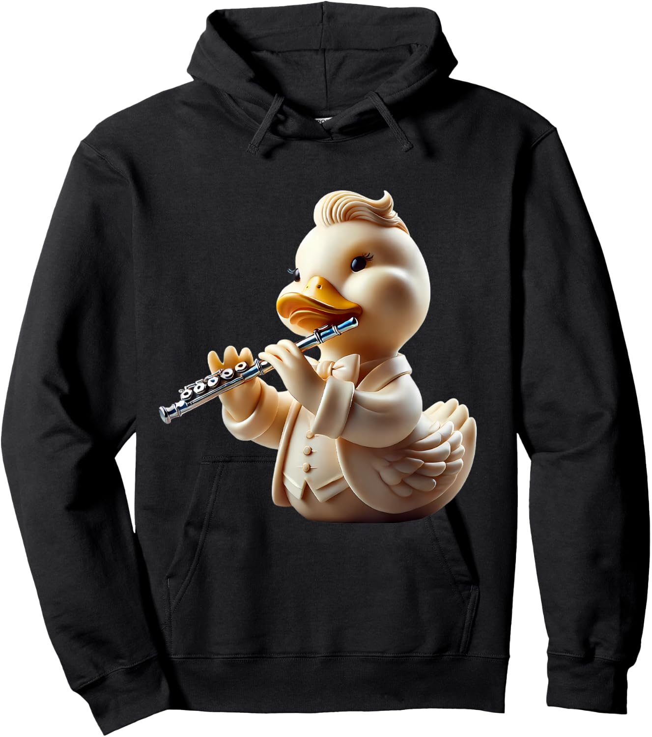Rubber Duck Playing Flute Player Ducky Duckie Hoodie - Hoodie | Black