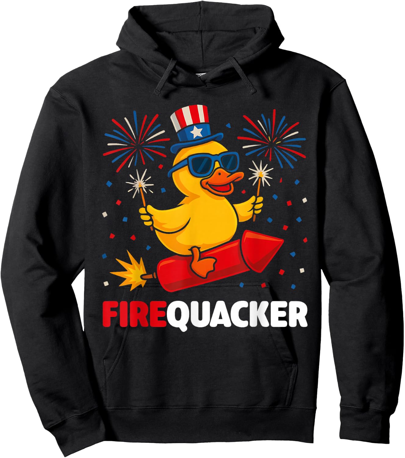 4th of July Duck Firequacker Patriotic Fourth of July Funny Hoodie - Hoodie | Black