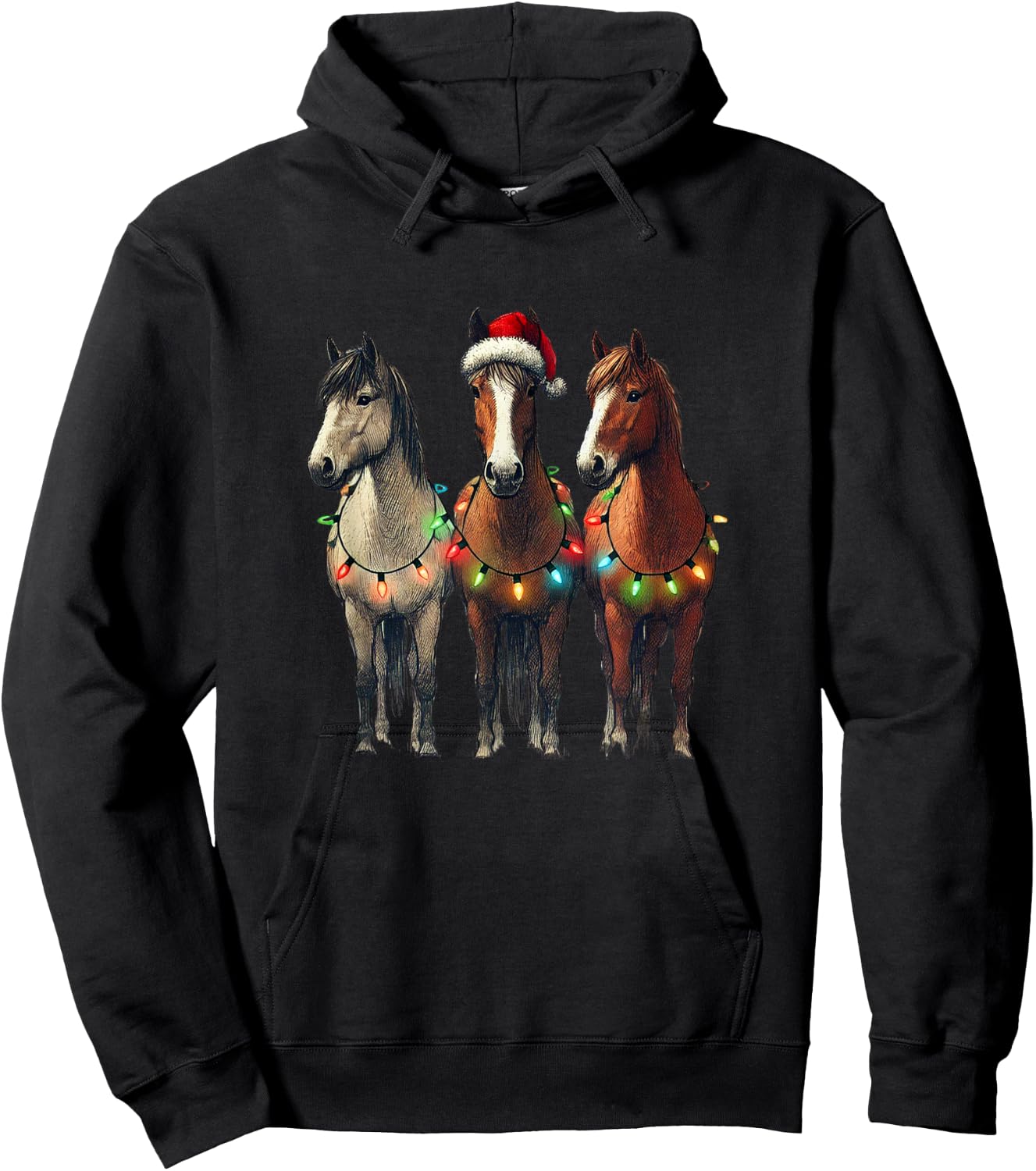 Christmas Horses Winter Pony Riding , black Hoodie - Hoodie | Black