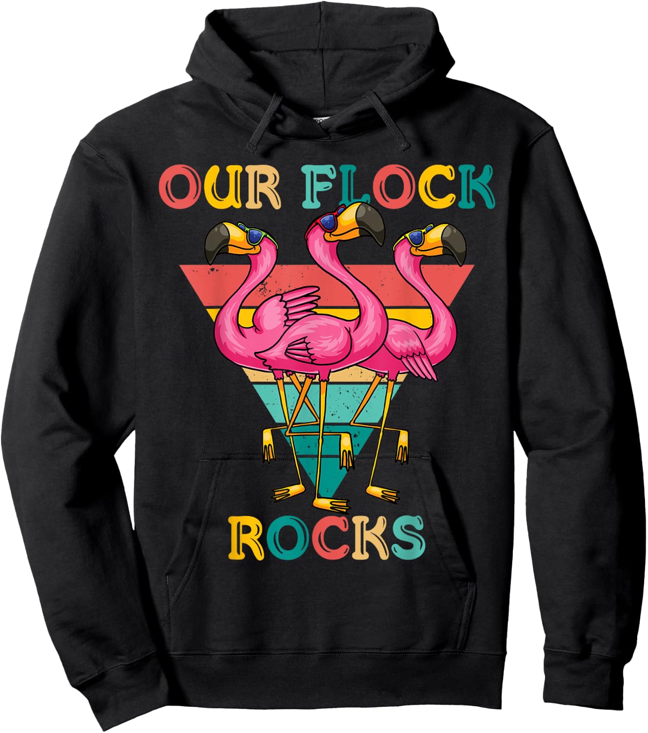 Our Flock Rocks Retro Flamingo Matching Family Vacation Hoodie - Hoodie | Black