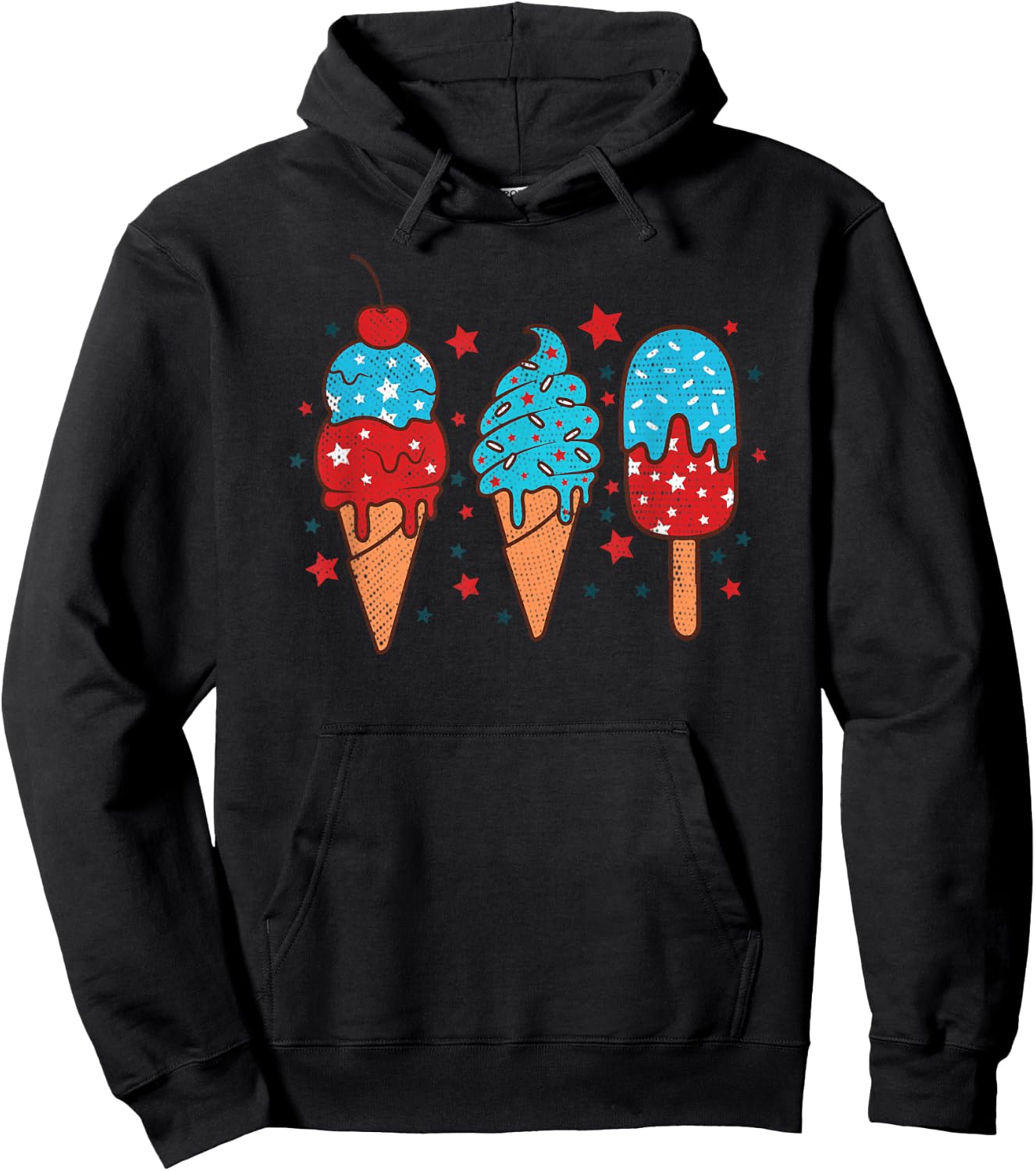 Blue Red White Ice Cream American Flag 4th of July Summer Hoodie - Hoodie | Black