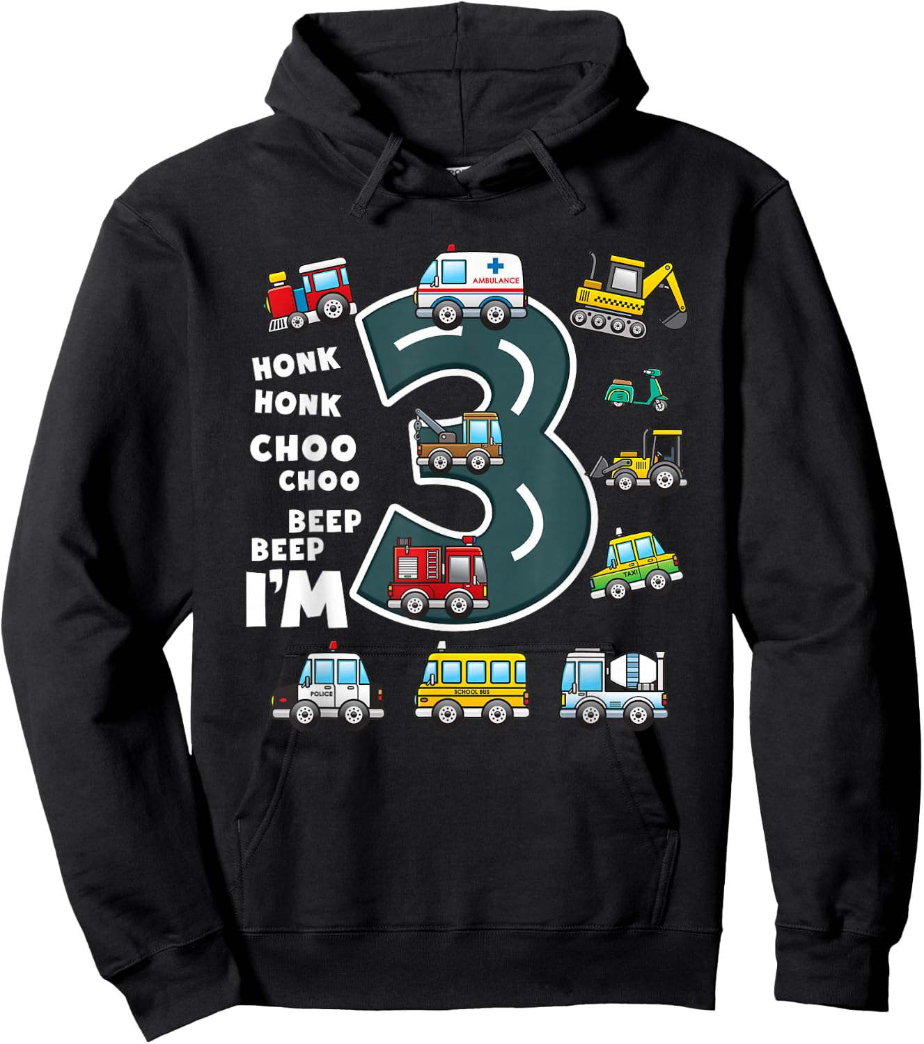 3rd Birthday Boy 3 Year Old Transportation Toddler Truck Car Hoodie - Hoodie | Black