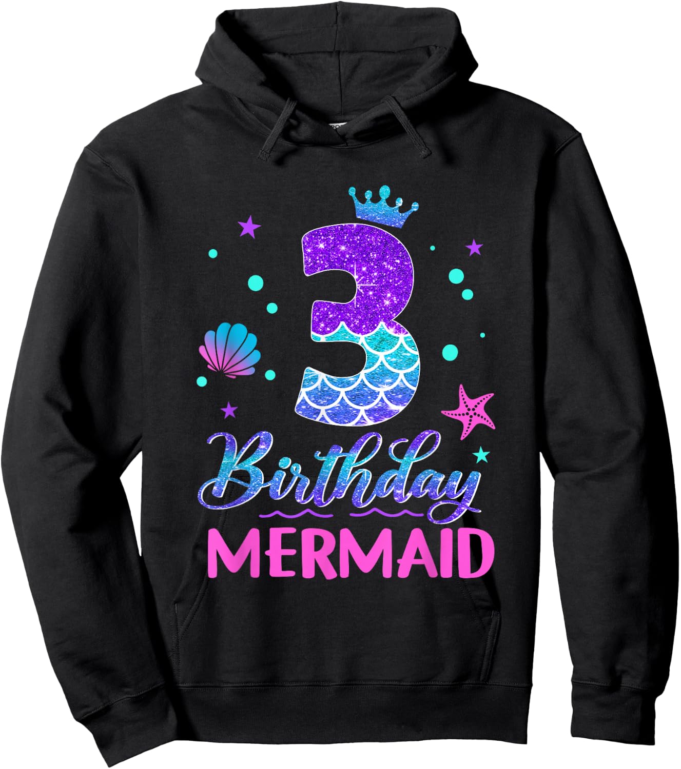 3rd Birthday Mermaid Tail 3 Year Old Girl Mermaid Party Hoodie - Hoodie | Black