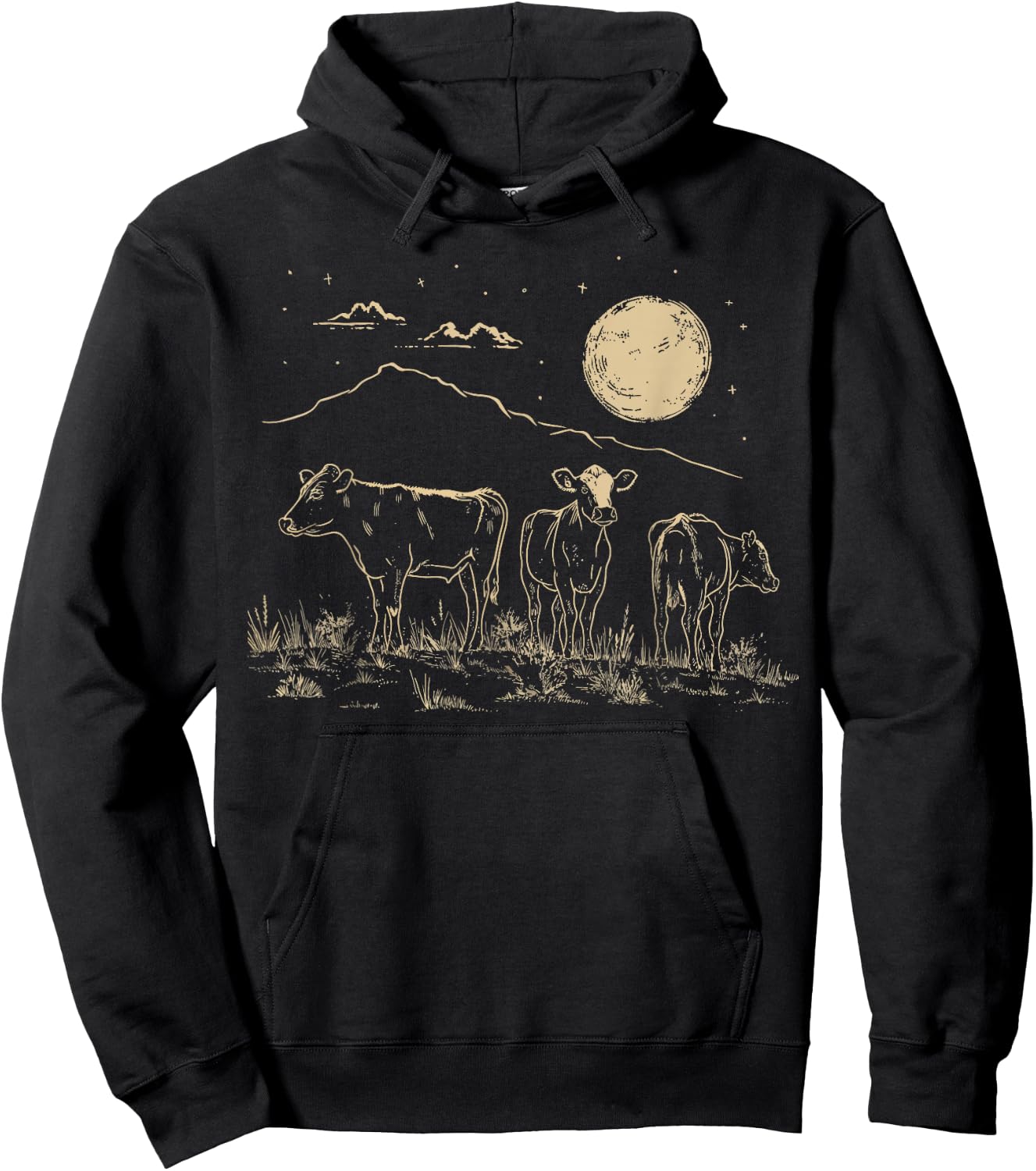 Cows Ranch Pasture Rustic Farm Country Western Steer Art Hoodie - Hoodie | Black