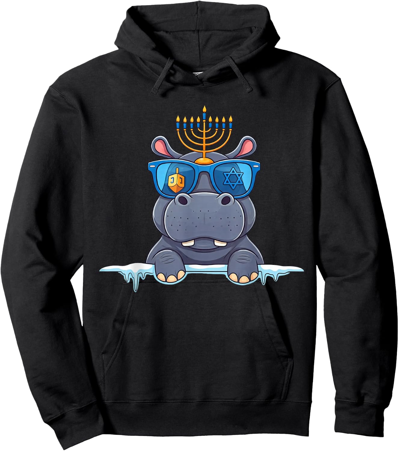 Hippo Menorah Dreidel Jewish Hanukkah Kids Hoodie - Hoodie | Black