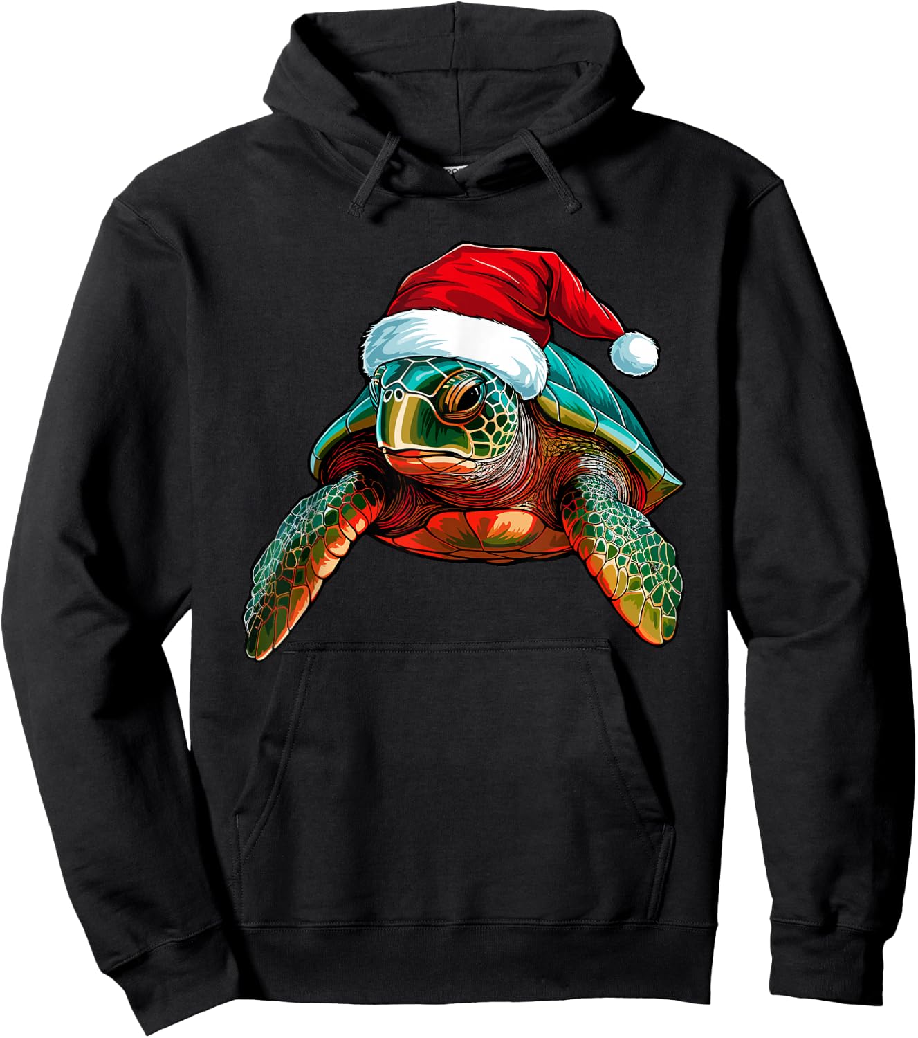 Cute Sea Turtle Christmas Santa Hat Xmas Pajama Hoodie - Hoodie | Black