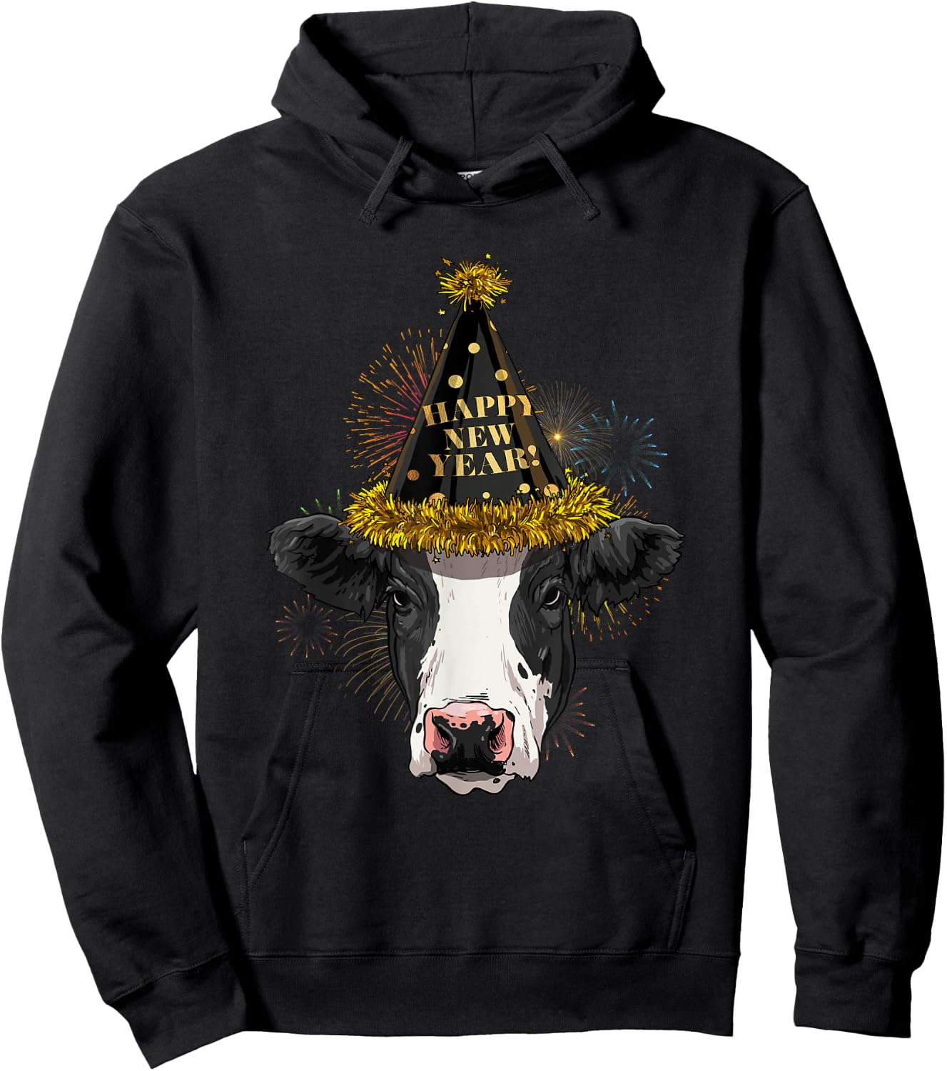 Cow Happy New Year 2021 New Years Eve Party Hoodie - Hoodie | Black