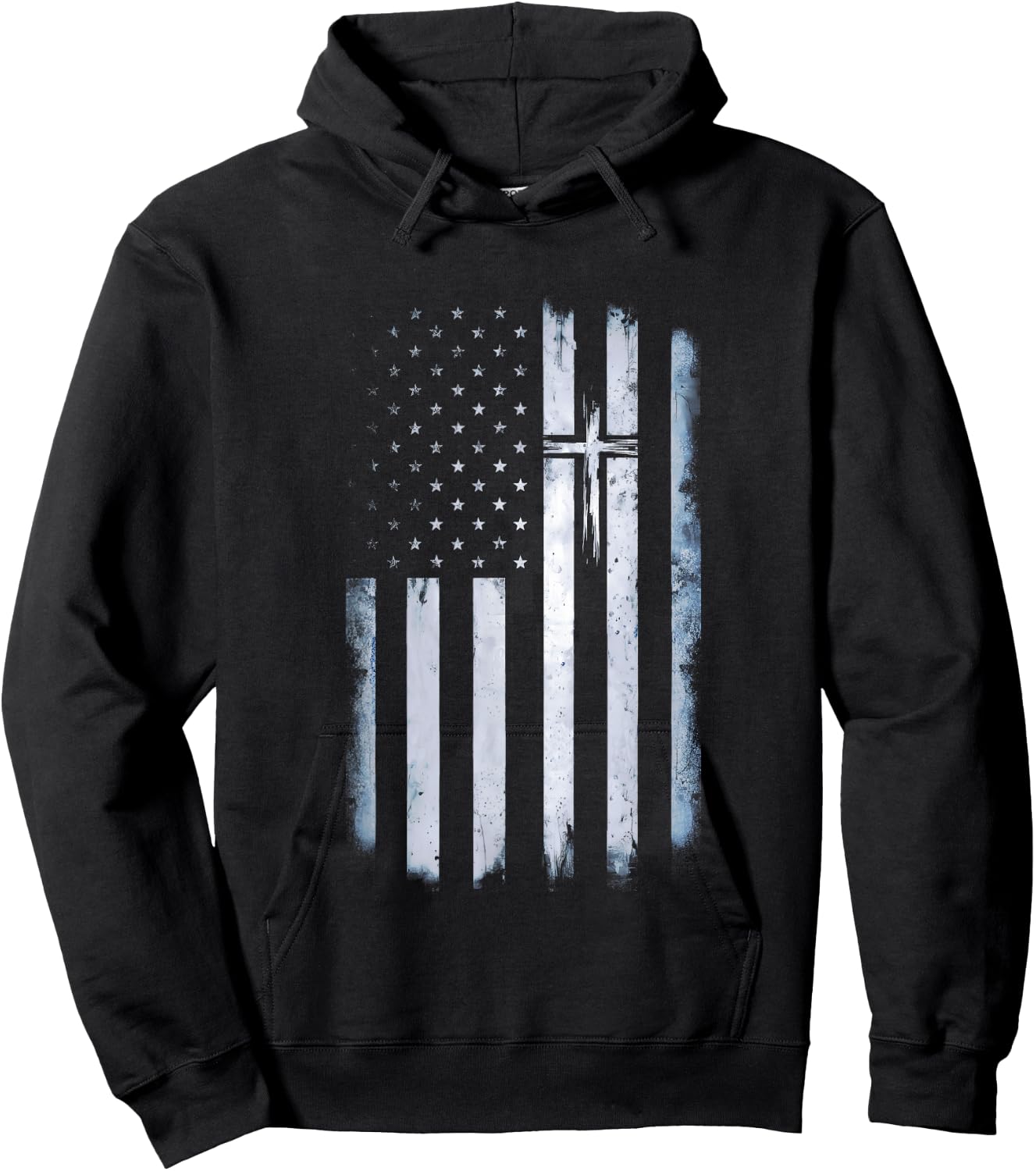 Christian American Flag Cross USA Christian Patriotic Hoodie - Hoodie | Black