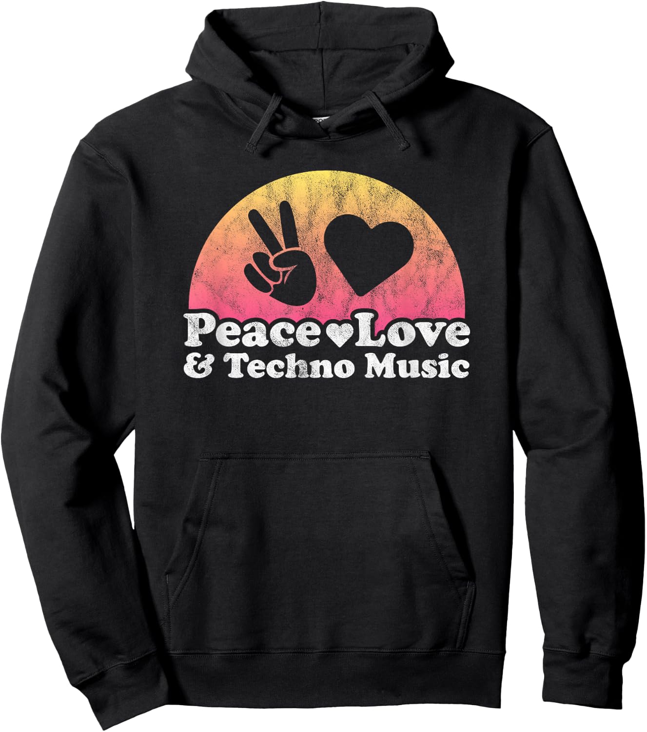 Peace Love and Techno Music , black, s Hoodie - Hoodie | Black