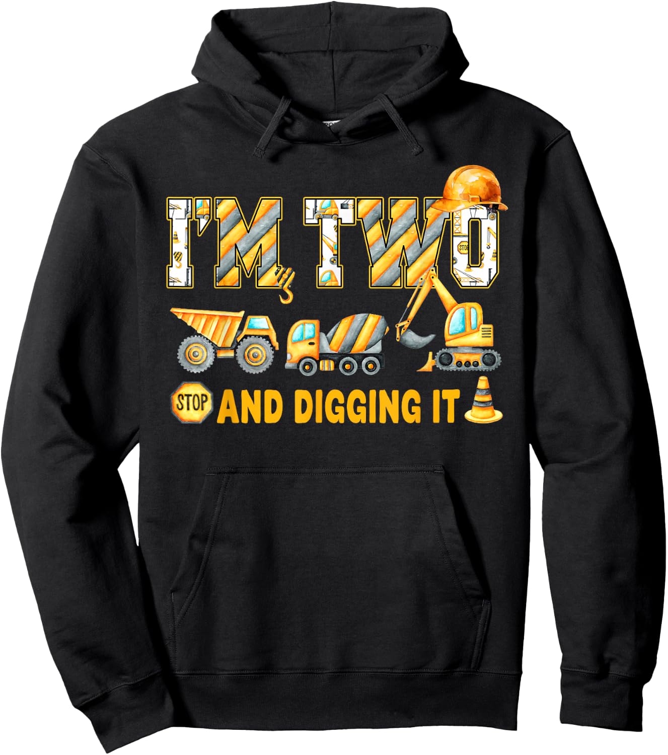 I'm 2 and Digging It Birthday Boy Construction 2 Years Old Hoodie - Hoodie | Black