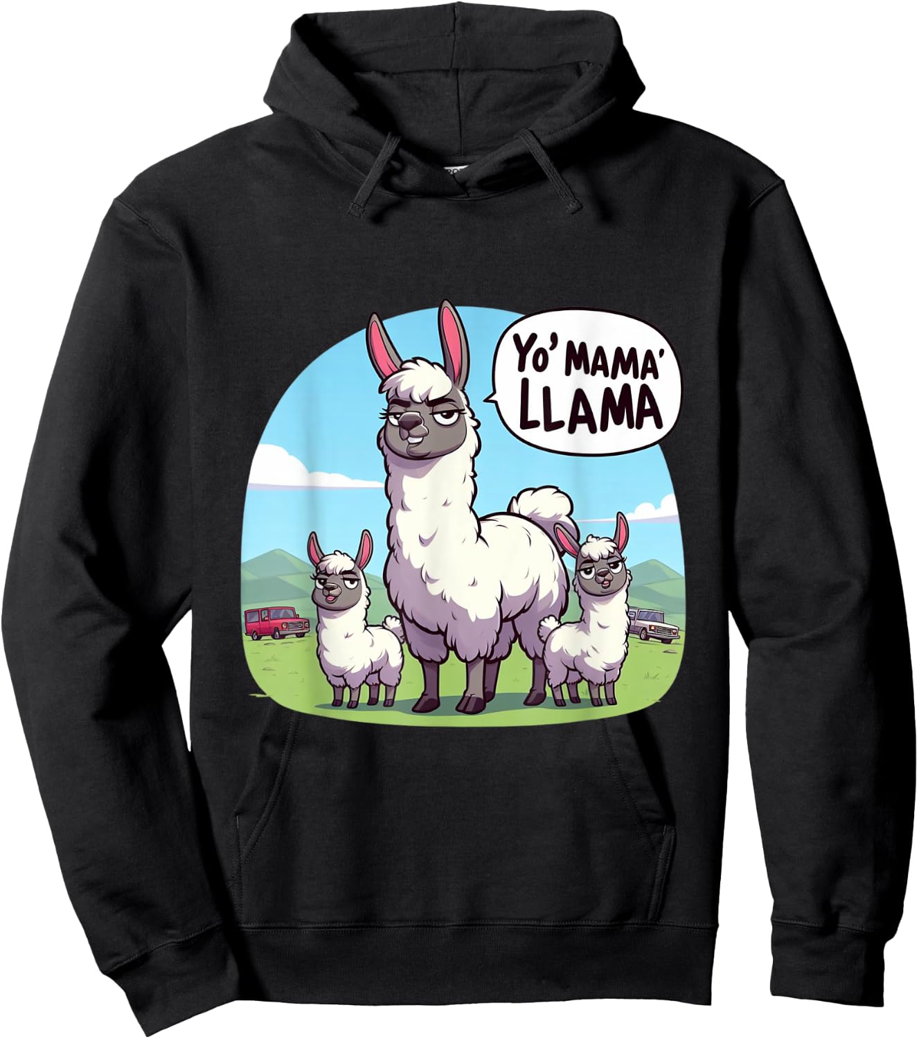 Yo Mama Llama Cartoon 80s 90s Yo Mama Joke Hoodie - Hoodie | Black