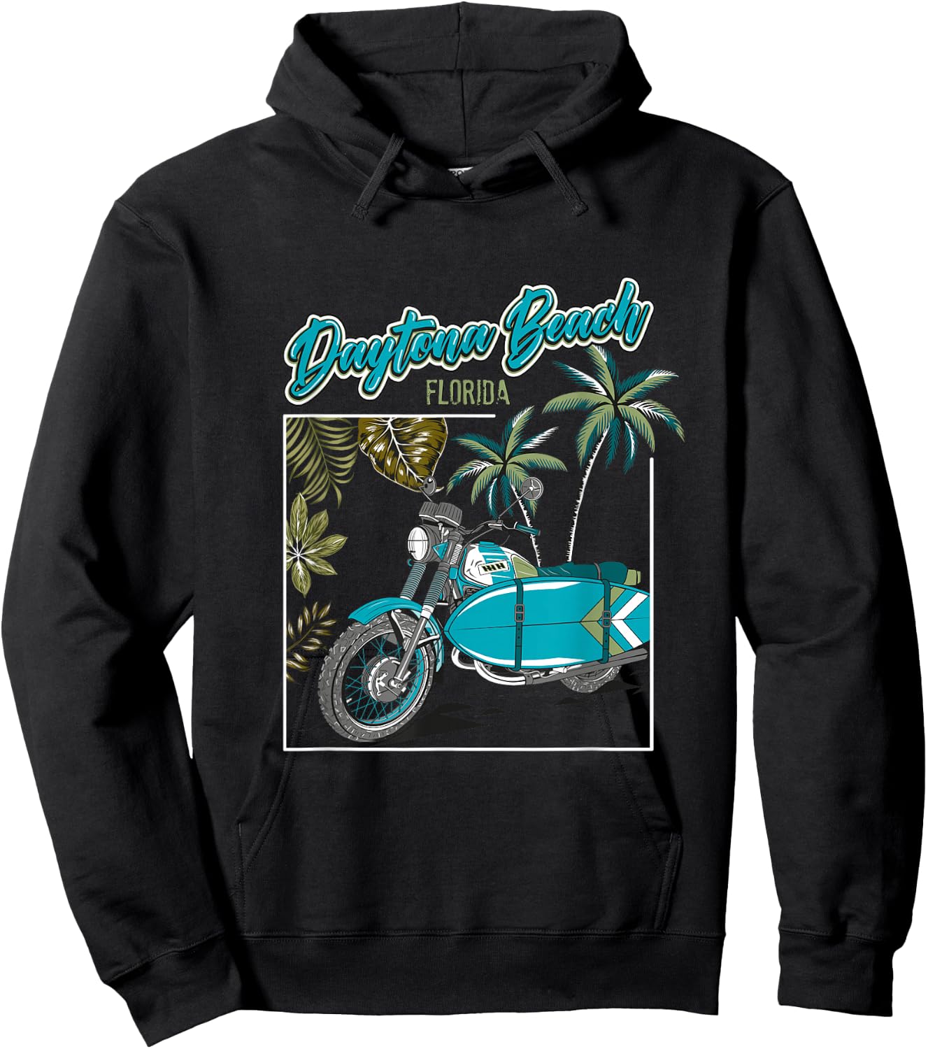 Daytona Beach Florida Motorcycle Surfboard Biker Surfer Hoodie - Hoodie | Black
