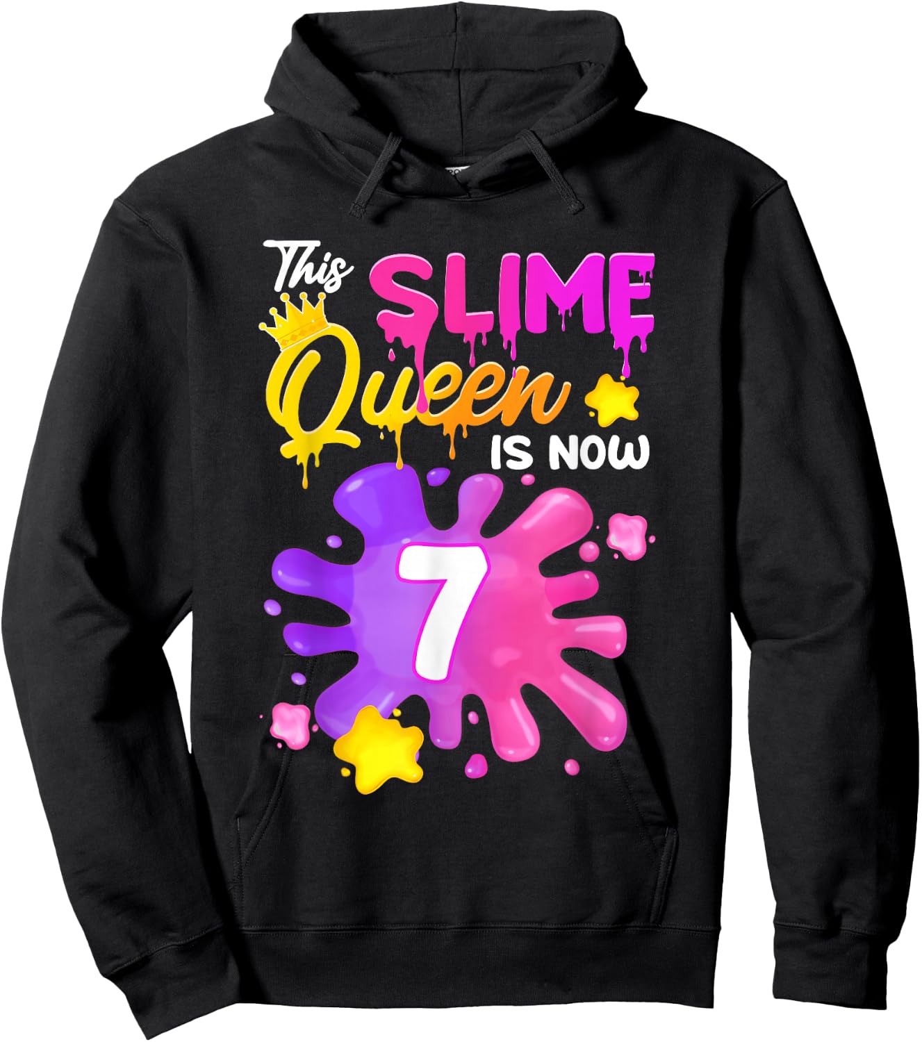 This Slime Queen is 7 Year Old Girl Birthday Slime 7th Hoodie - Hoodie | Black
