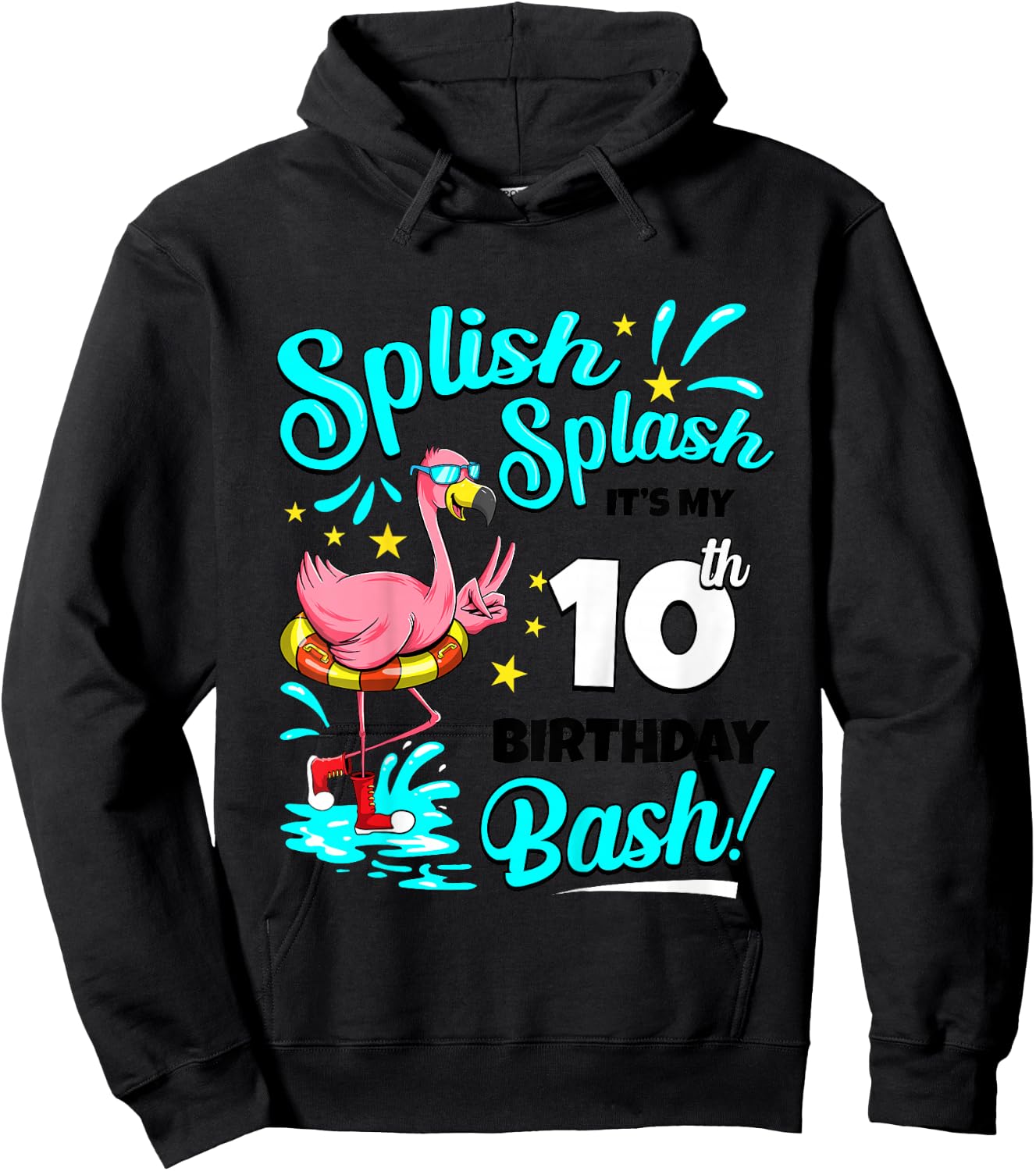 10th Birthday Flamingo 10 Years Old Pool Party Summer Hoodie - Hoodie | Black