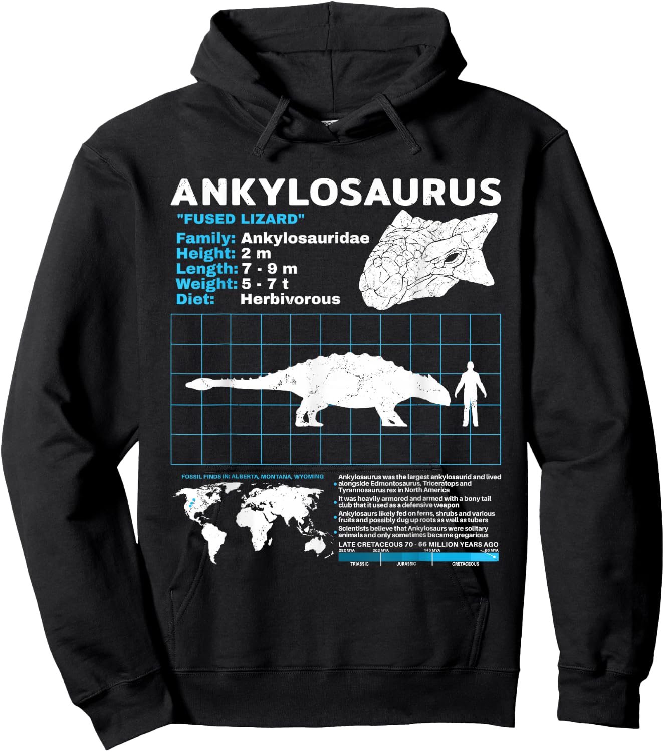 Ankylosaurus fact sheet Dinosaur Facts Hoodie - Hoodie | Black