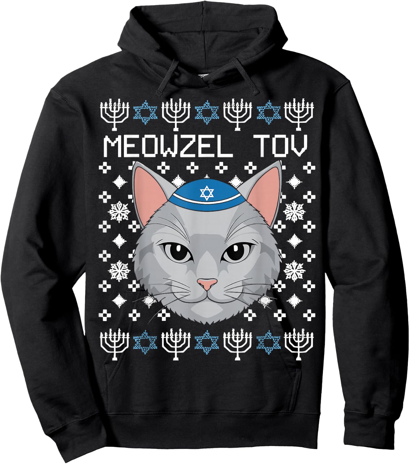 Meowzel Tov Ugly Hanukkah Chanukah Jewish Hoodie - Hoodie | Black